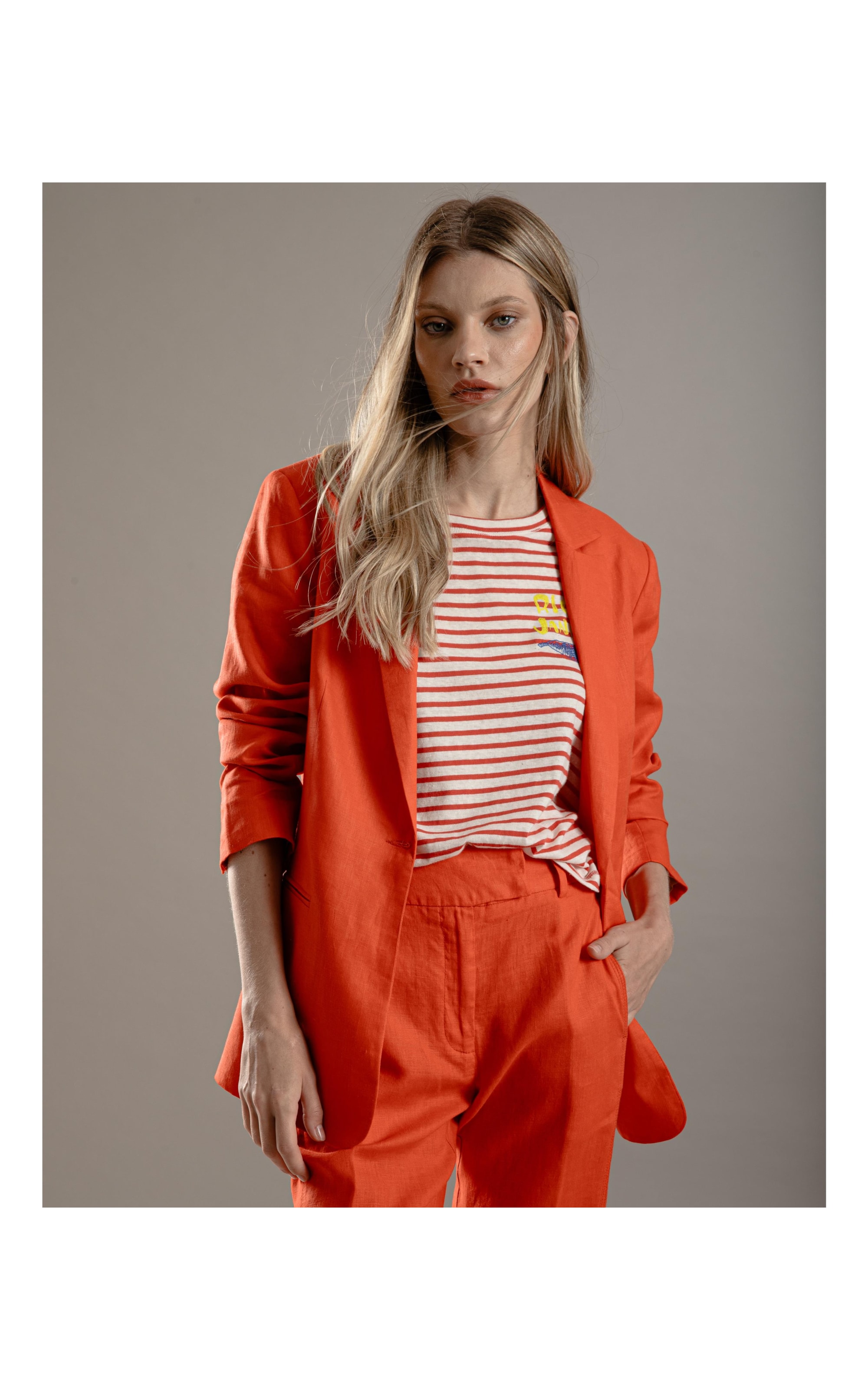 Blusa Linho  Camille Listrada Vermelho