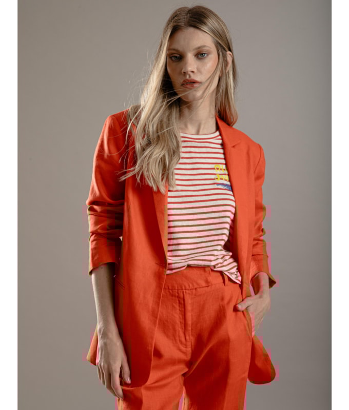 Blusa Linho  Camille Listrada Vermelho