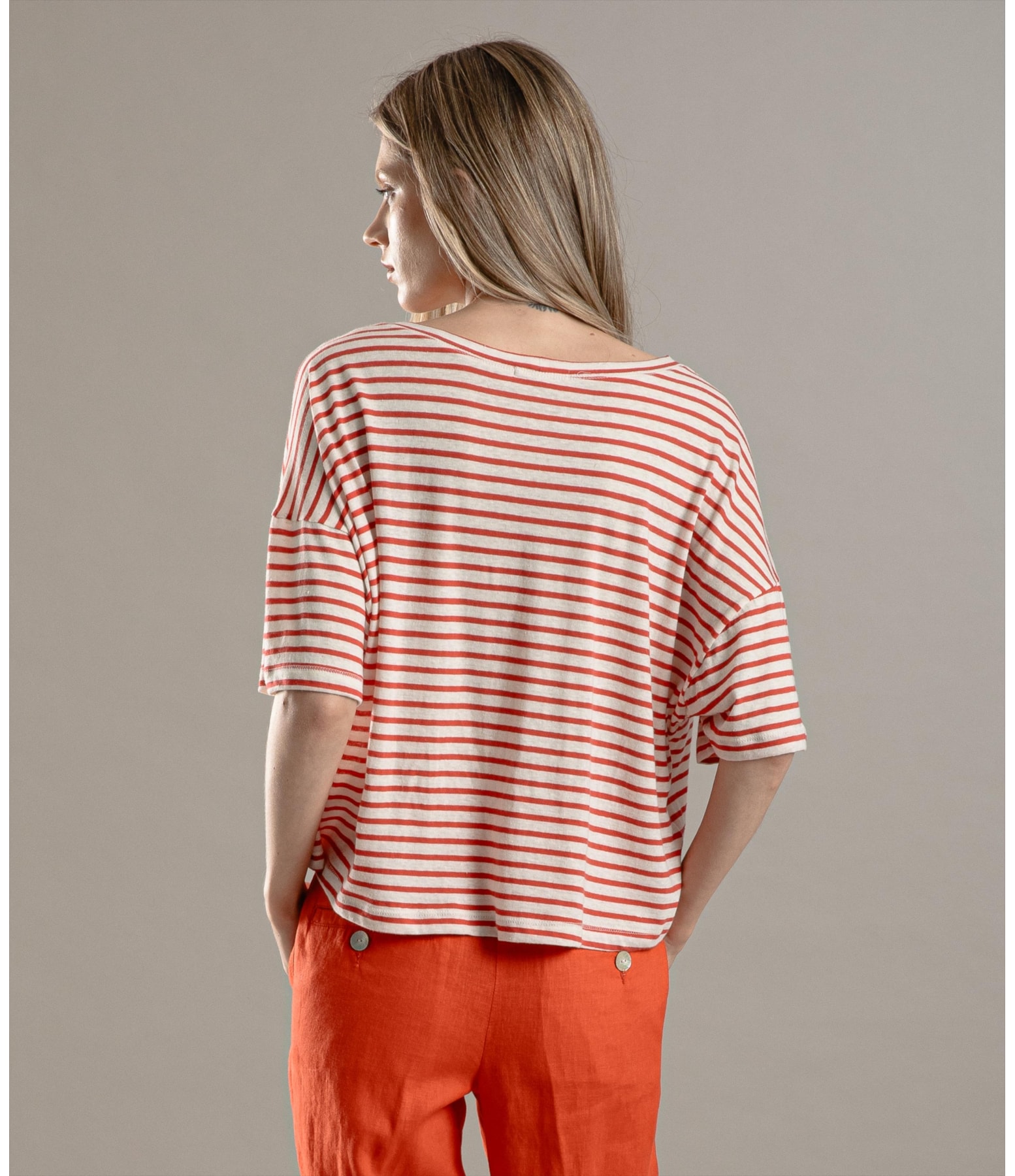 Blusa Linho  Camille Listrada Vermelho