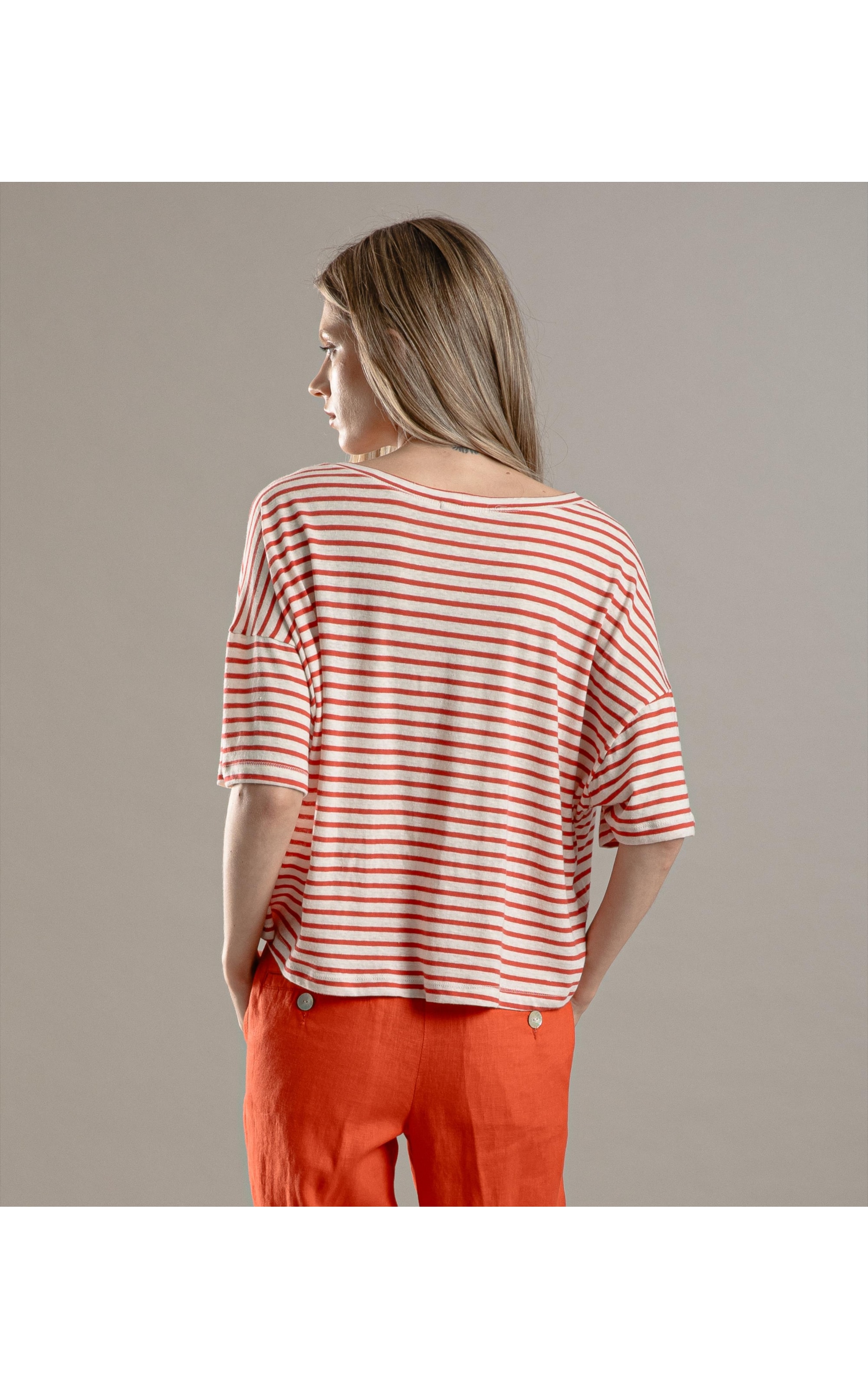 Blusa Linho  Camille Listrada Vermelho