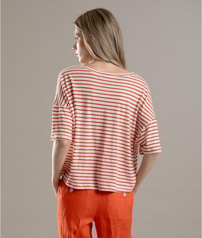 Blusa Linho  Camille Listrada Vermelho