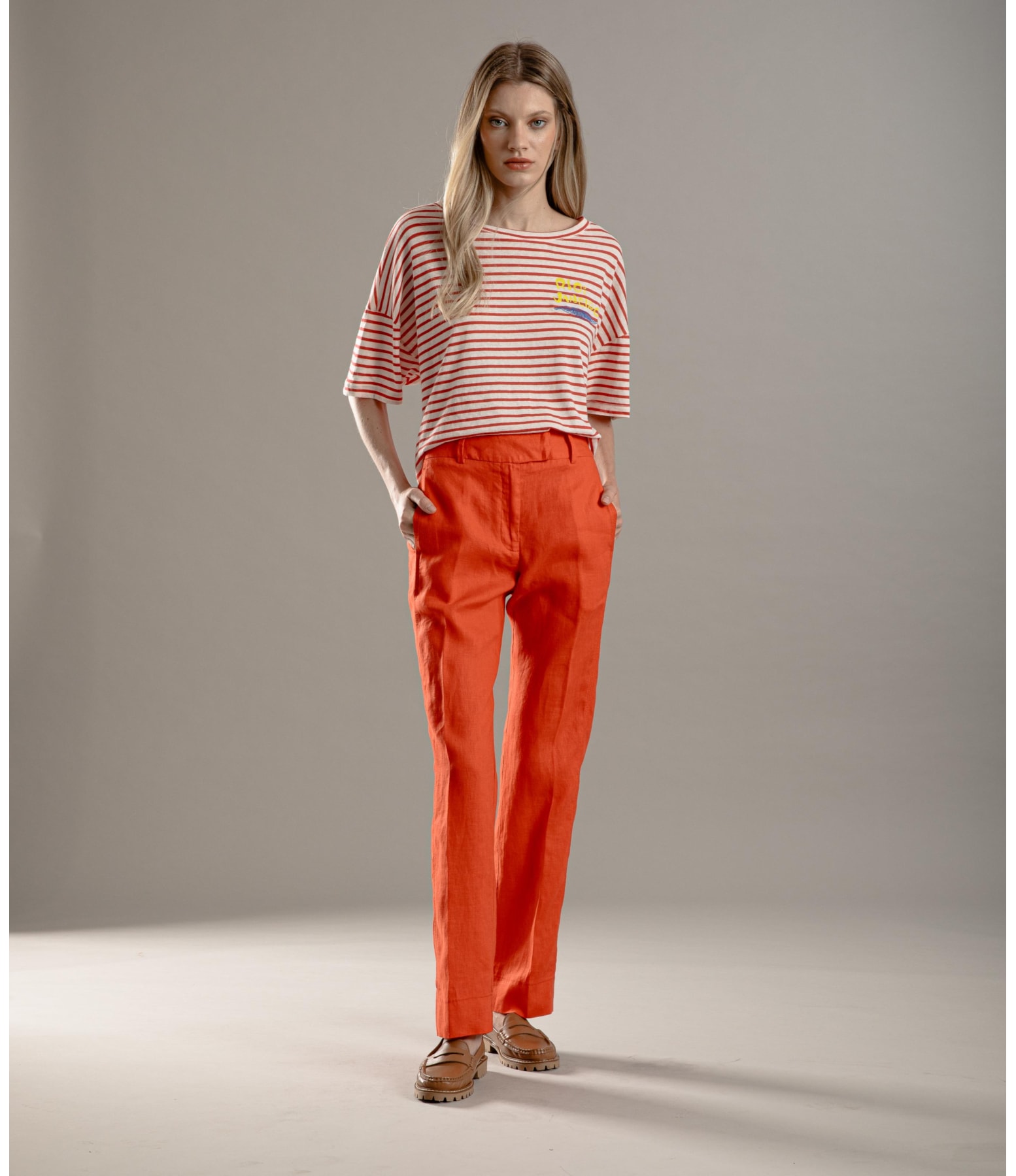 Blusa Linho  Camille Listrada Vermelho