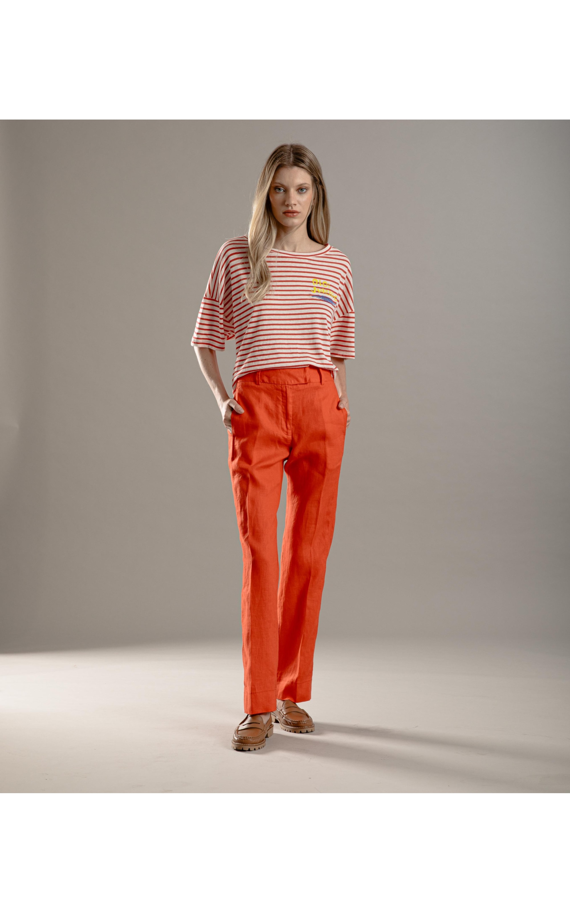 Blusa Linho  Camille Listrada Vermelho