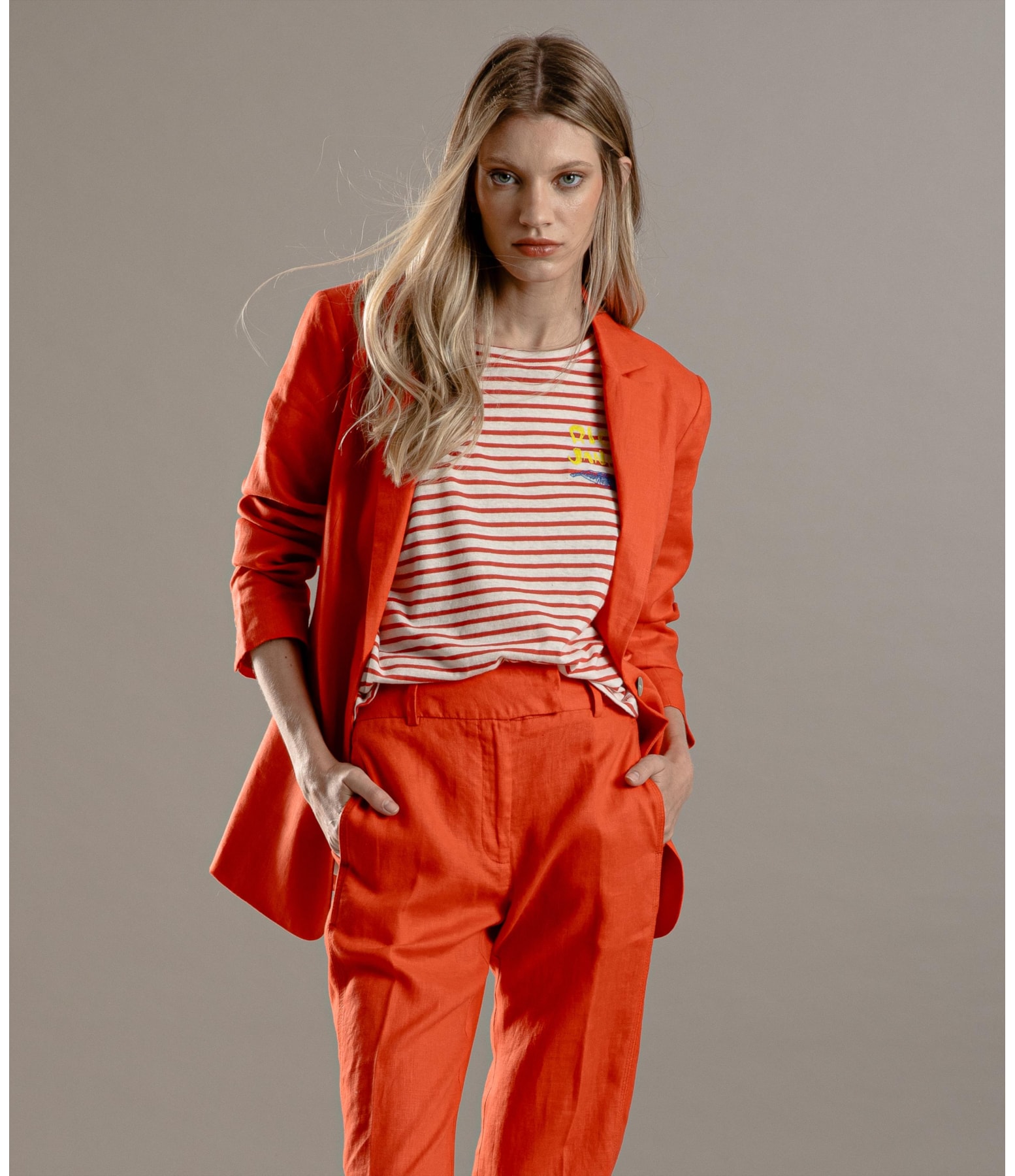 Blusa Linho  Camille Listrada Vermelho