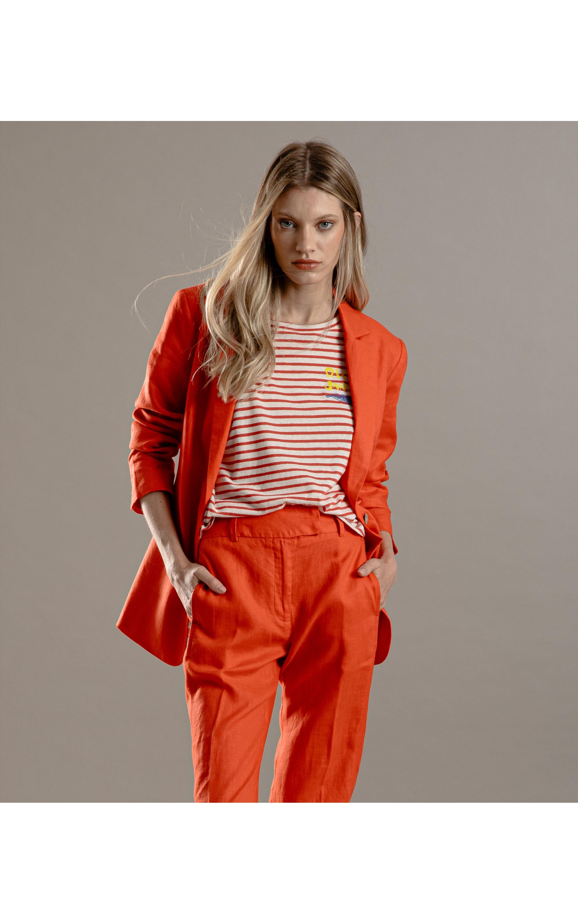 Blusa Linho  Camille Listrada Vermelho