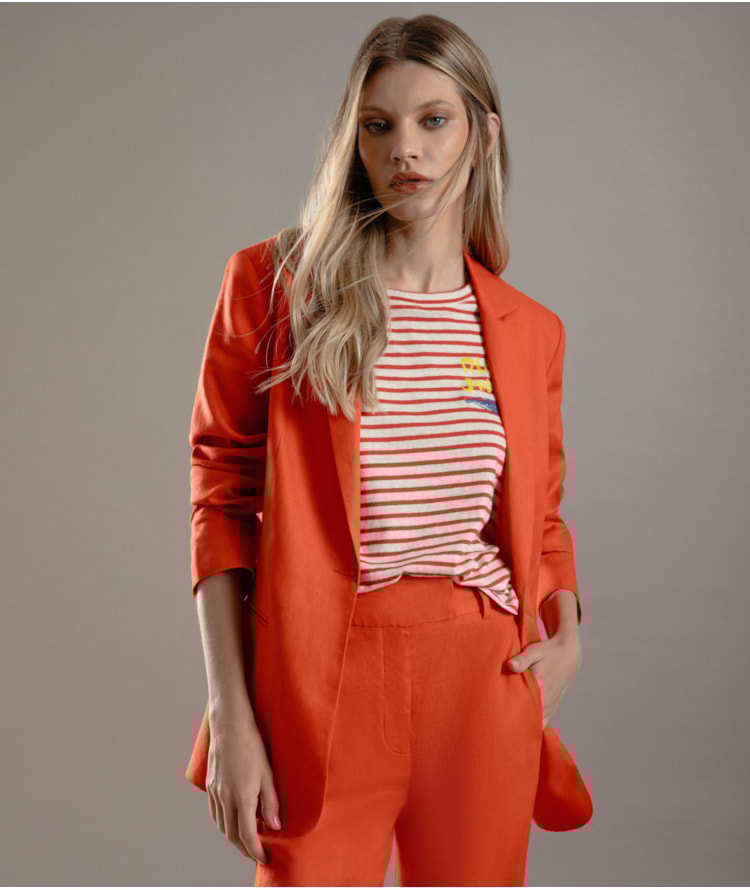 Blusa Linho  Camille Listrada Vermelho