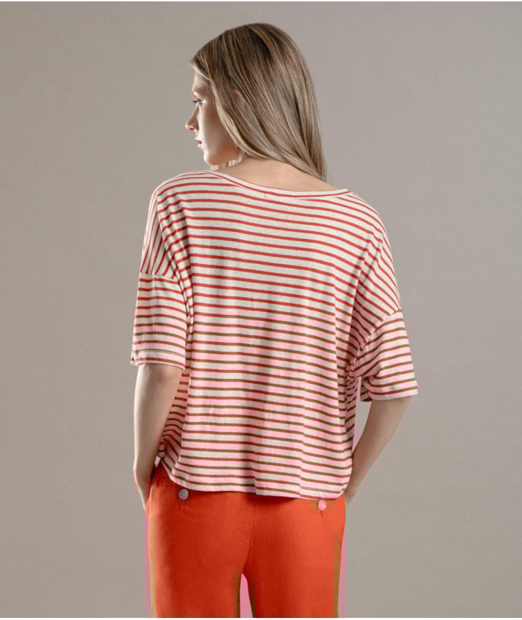 Blusa Linho  Camille Listrada Vermelho