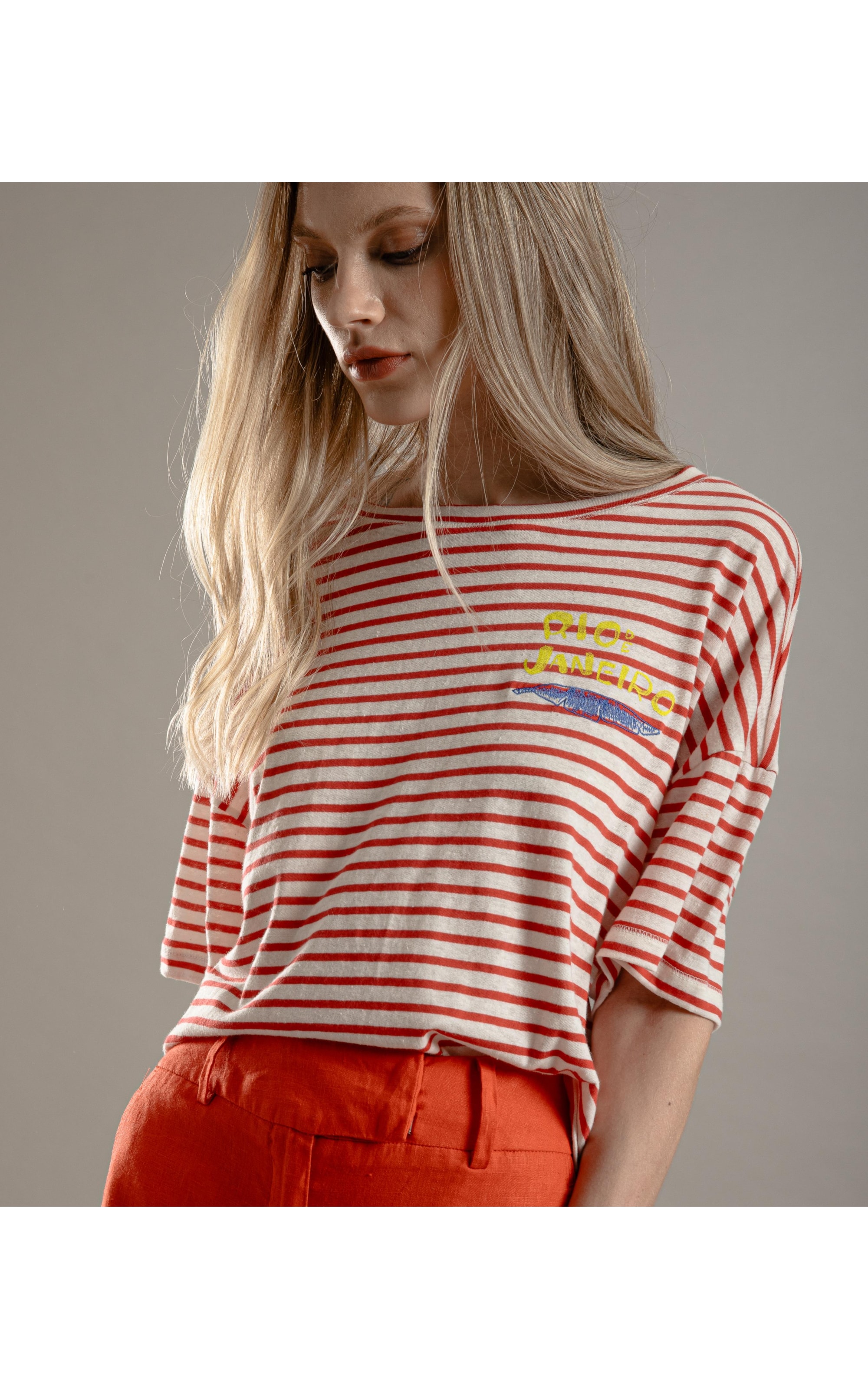 Blusa Linho  Camille Listrada Vermelho