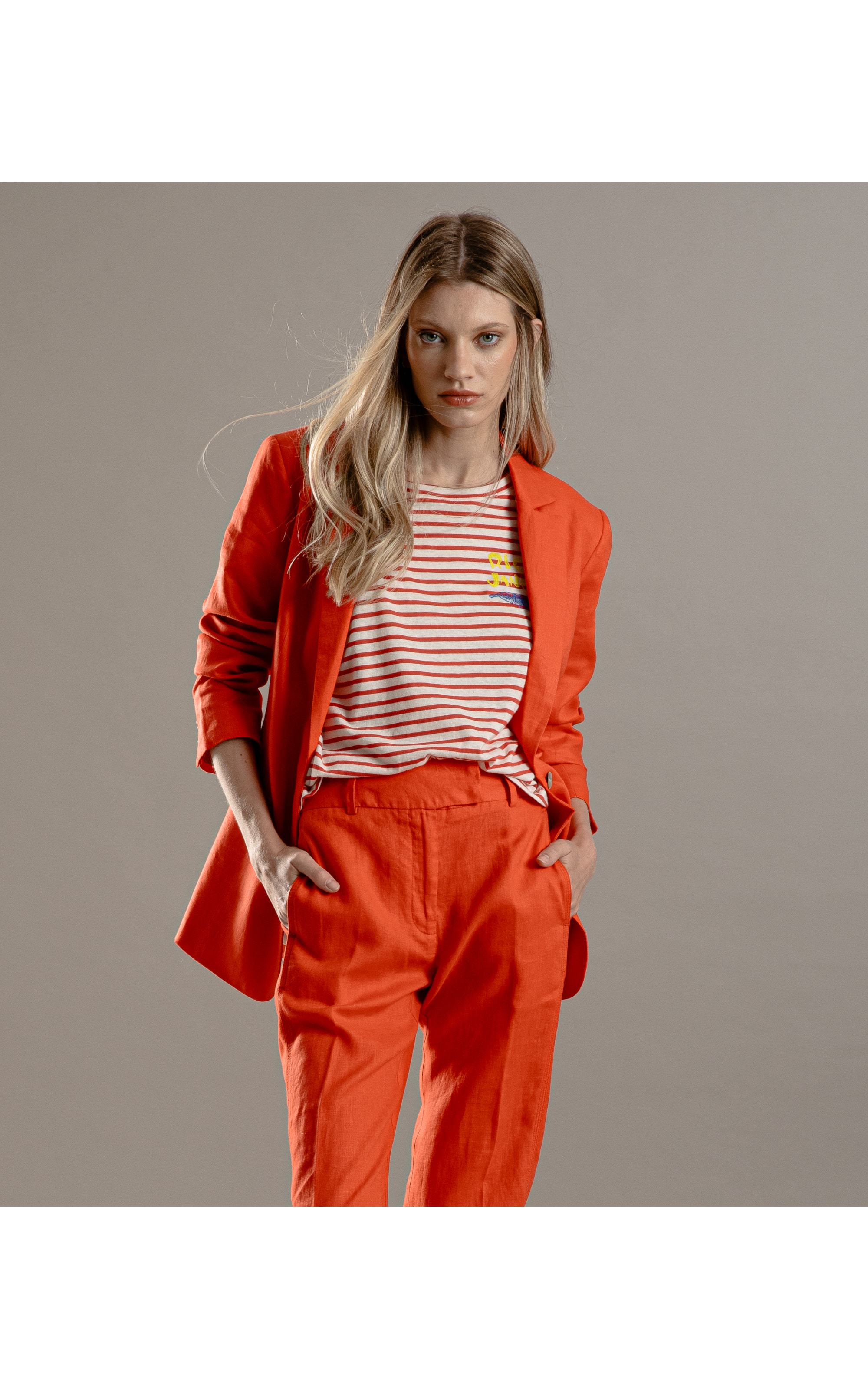 Blusa Linho  Camille Listrada Vermelho
