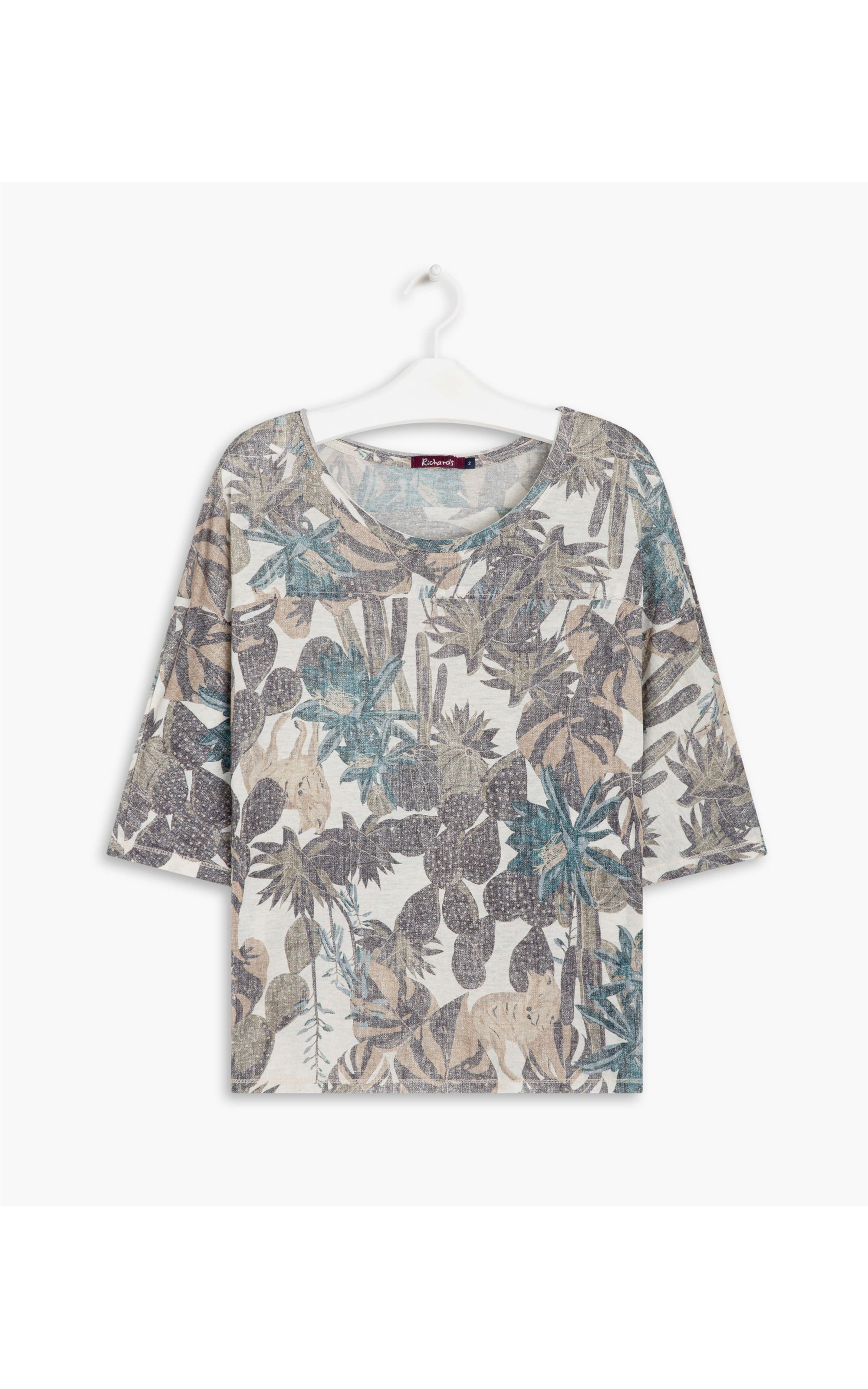 Blusa Linho  Chloe Est. Cacti Azul Bic