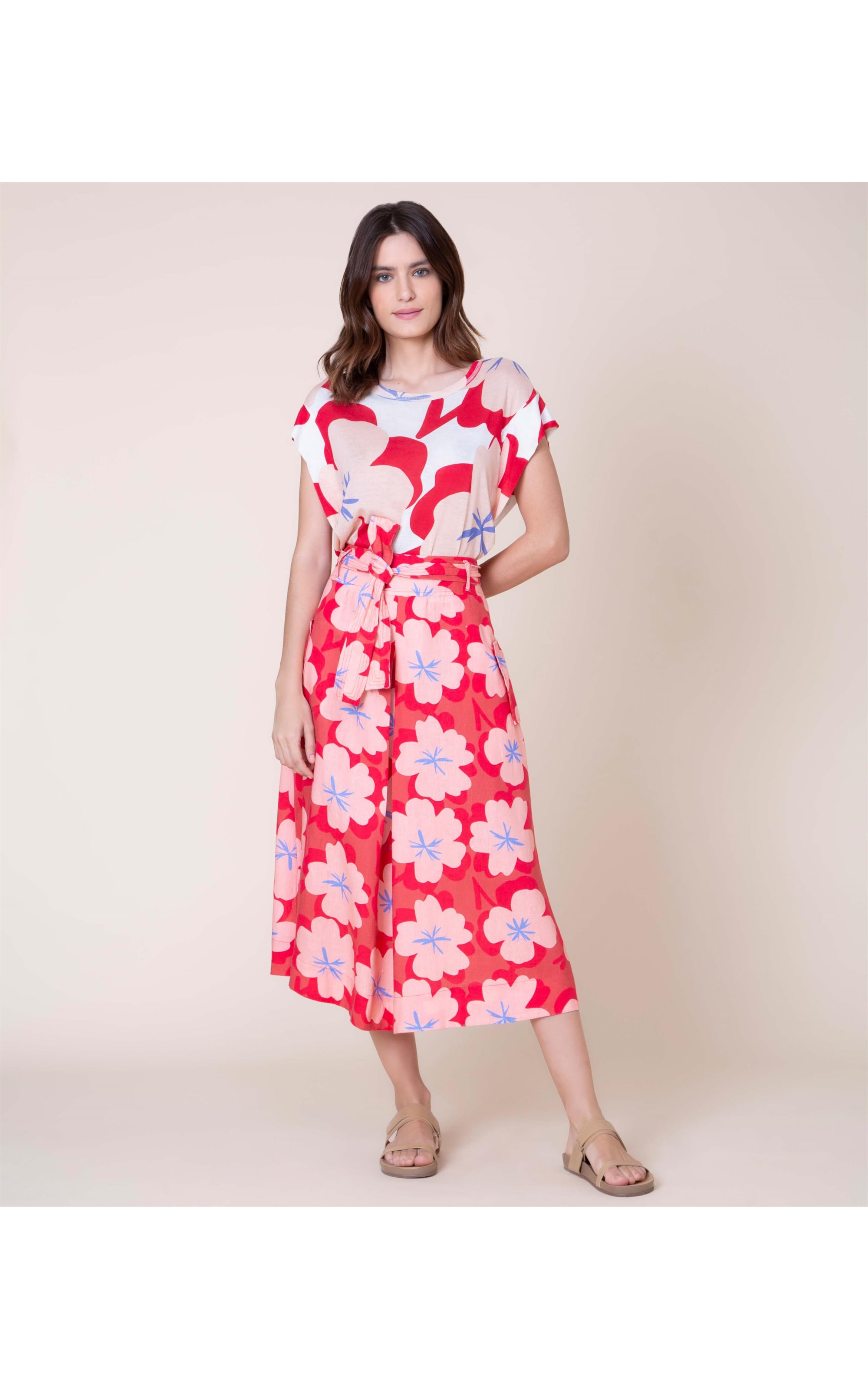 Blusa Linho  Dalva Est. Flower Power Salmao