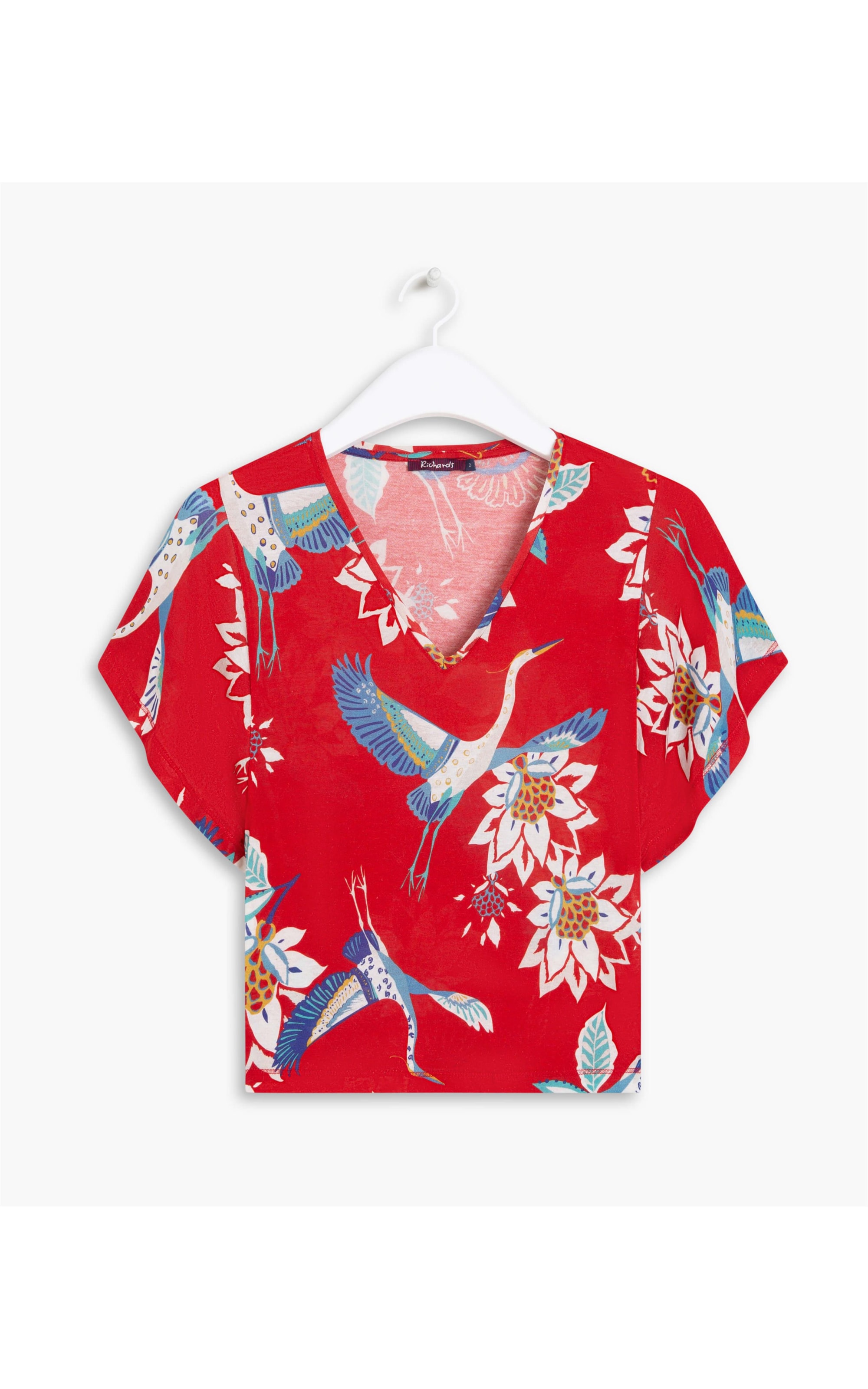Blusa Linho  Dunedin  Estampa Pássaros Cereja