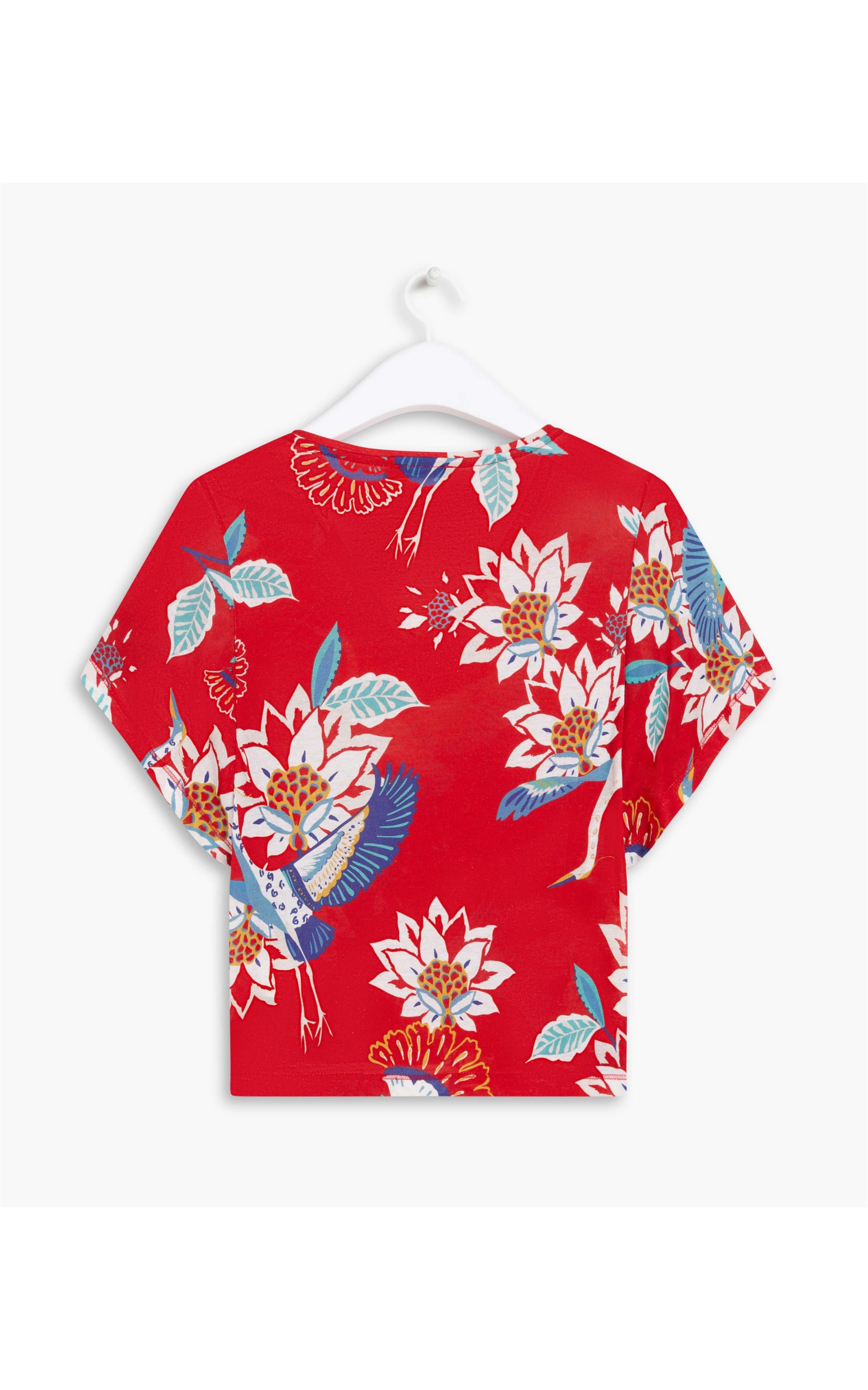 Blusa Linho  Dunedin  Estampa Pássaros Cereja