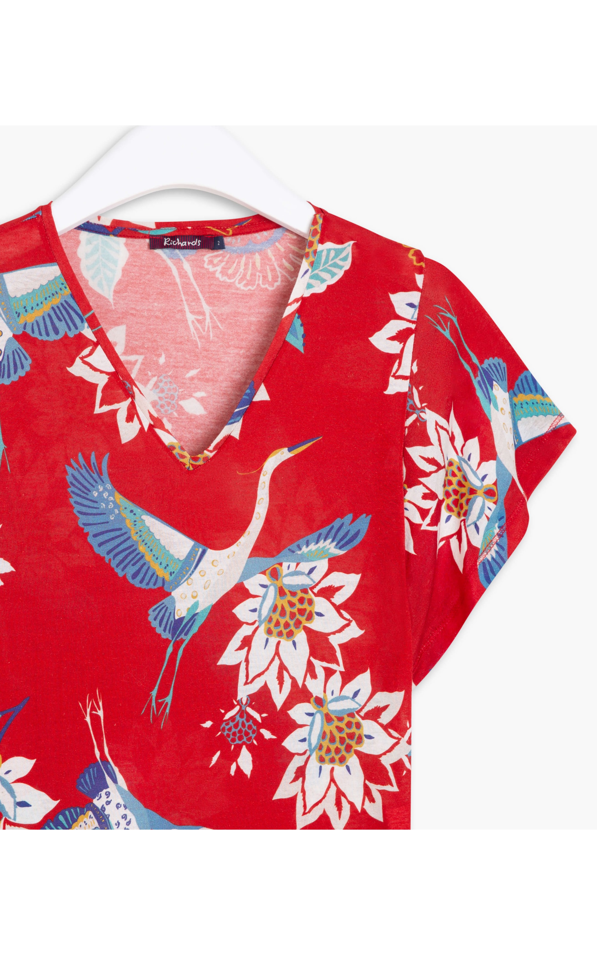 Blusa Linho  Dunedin  Estampa Pássaros Cereja