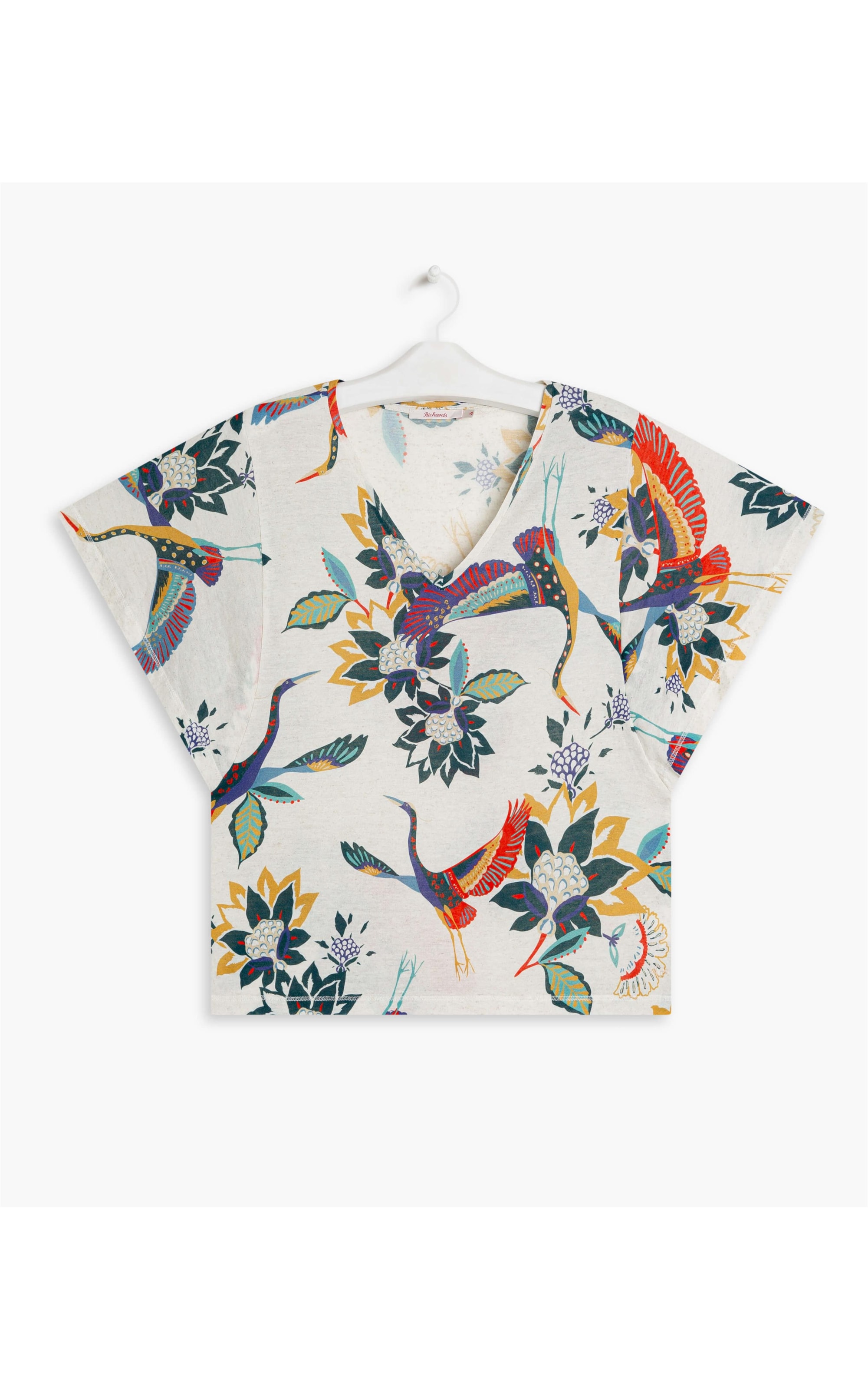 Blusa Linho  Dunedin  Estampa Pássaros Natural