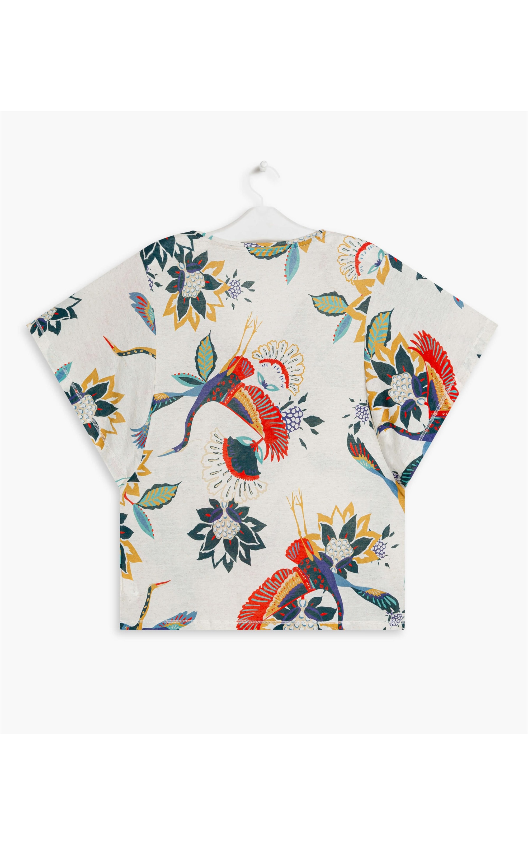 Blusa Linho  Dunedin  Estampa Pássaros Natural