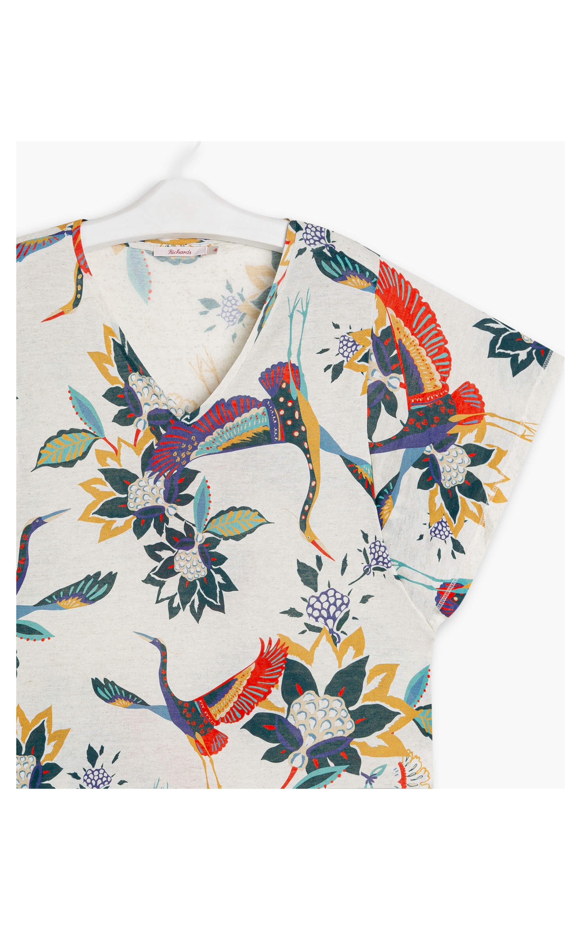 Blusa Linho  Dunedin  Estampa Pássaros Natural