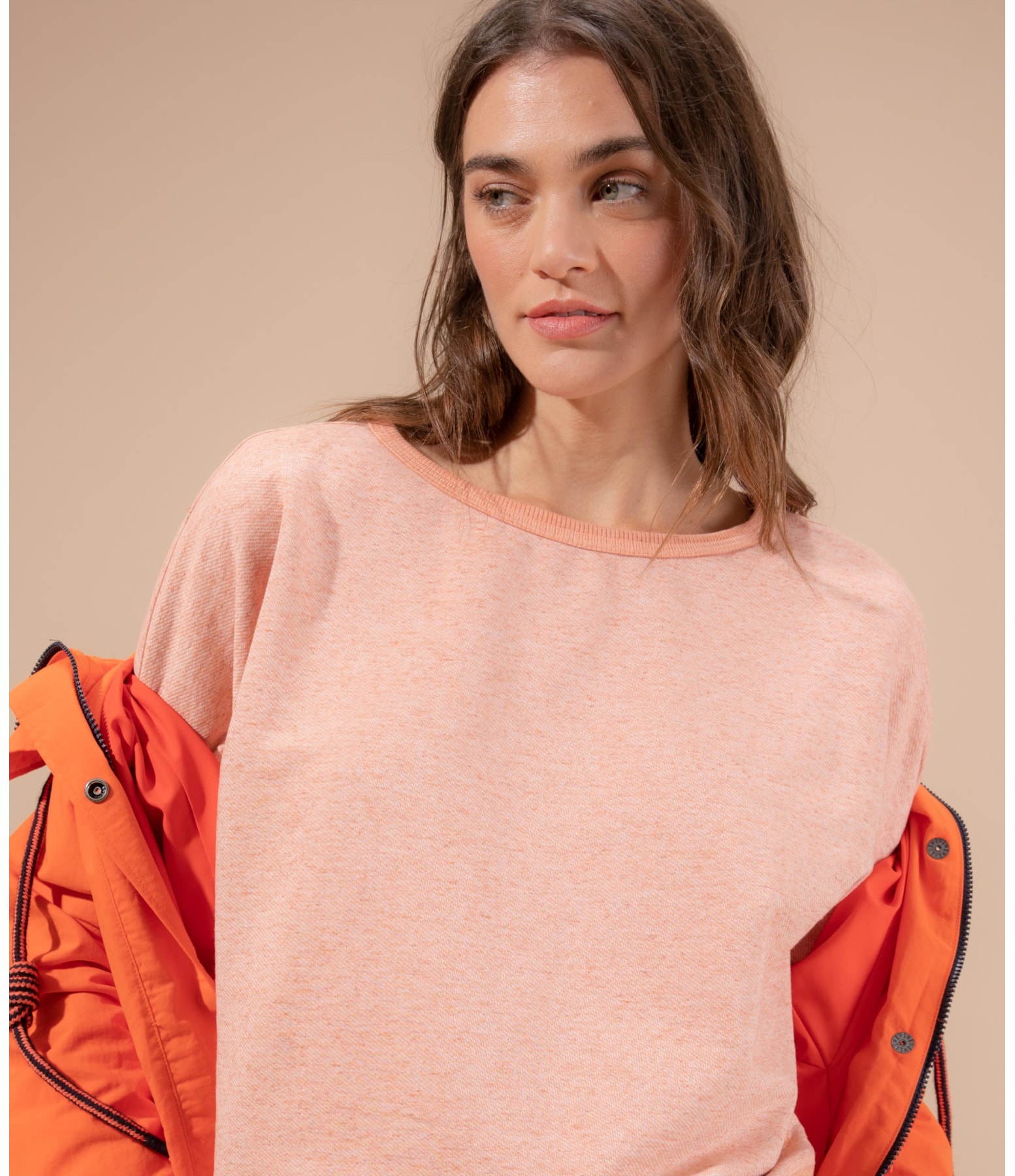 Blusa Linho  Elaine Moletom Linho Laranja