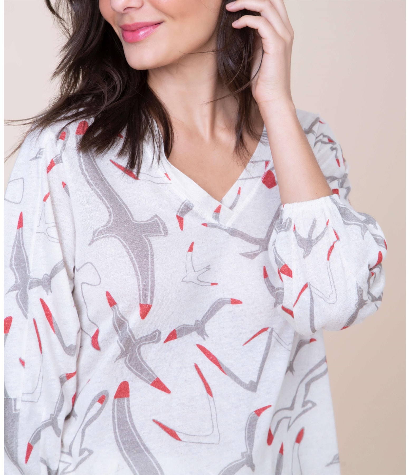 Blusa Linho  Eliza Est Gaivotas Sandy