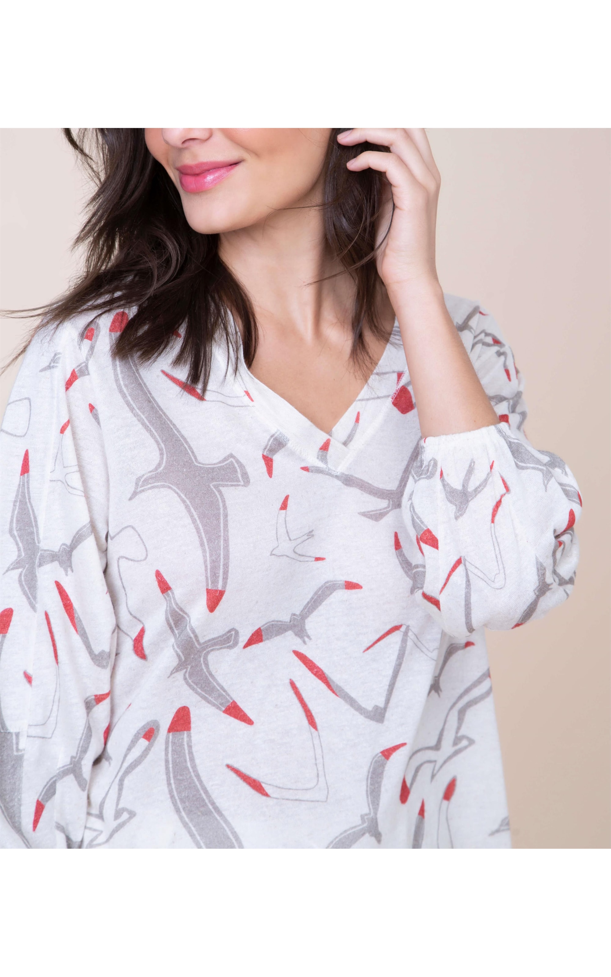 Blusa Linho  Eliza Est Gaivotas Sandy