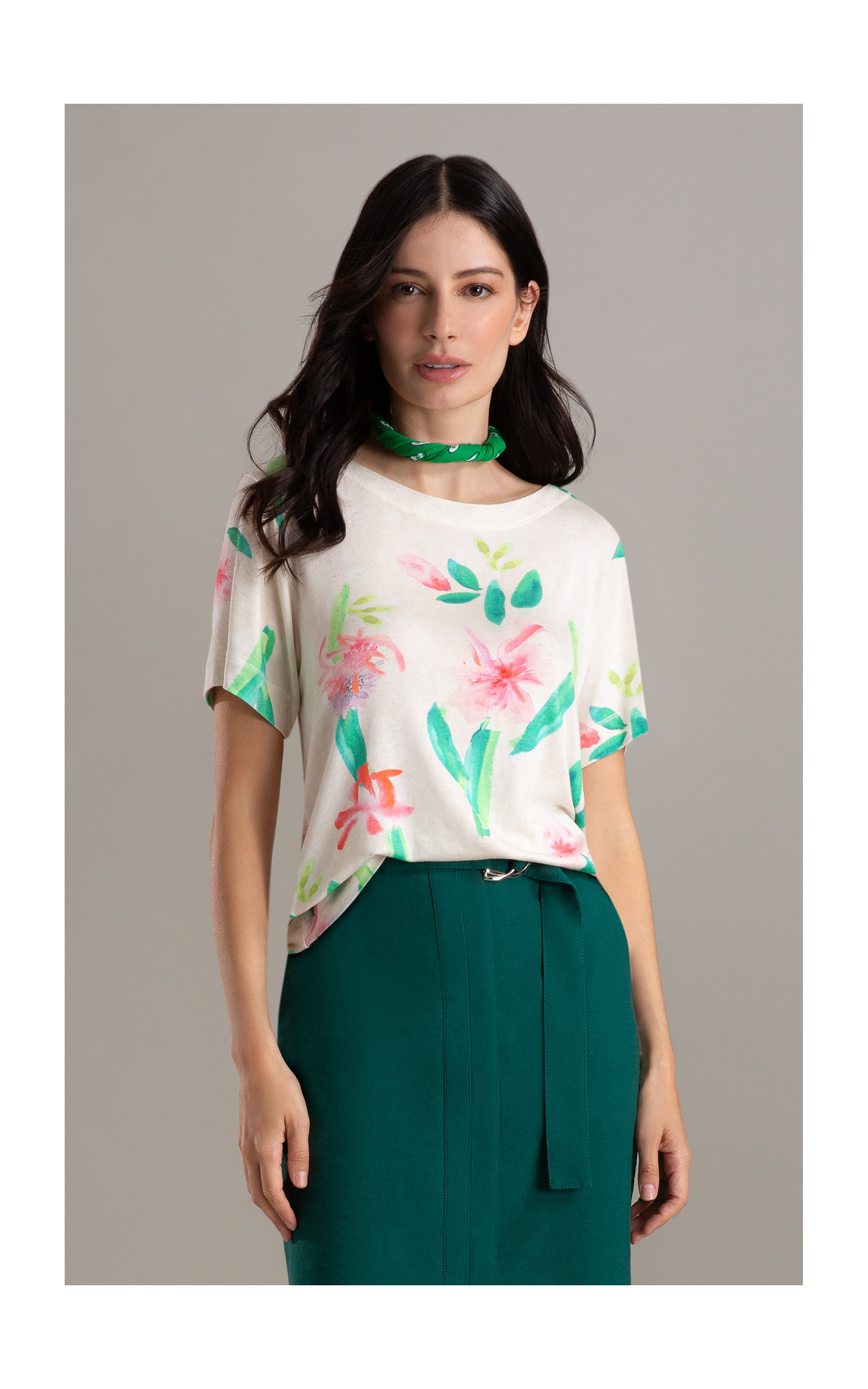 Blusa Linho  Ella Estampa Florish Natural