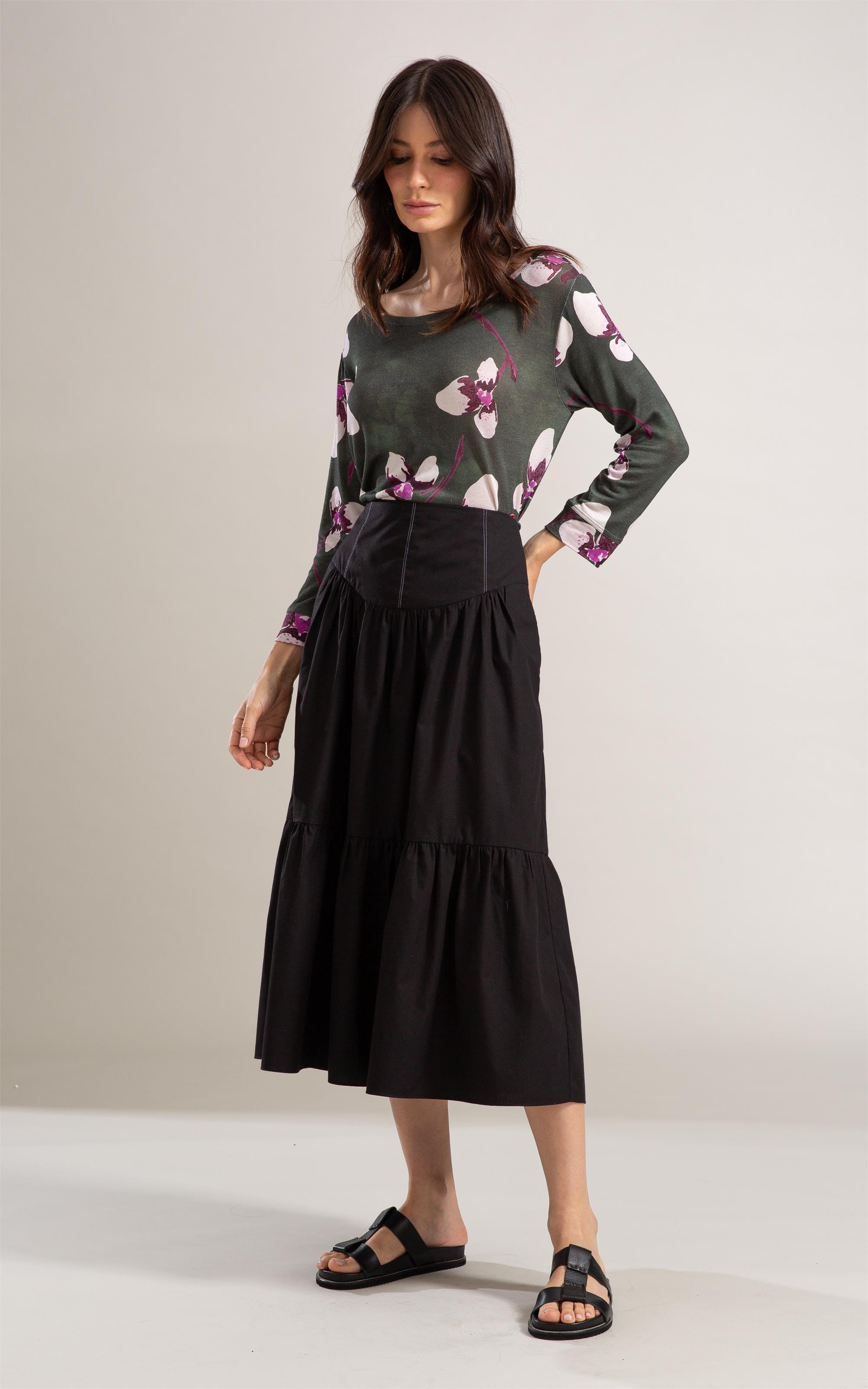 Blusa Linho  Ella Estampa Orquidea Bottle