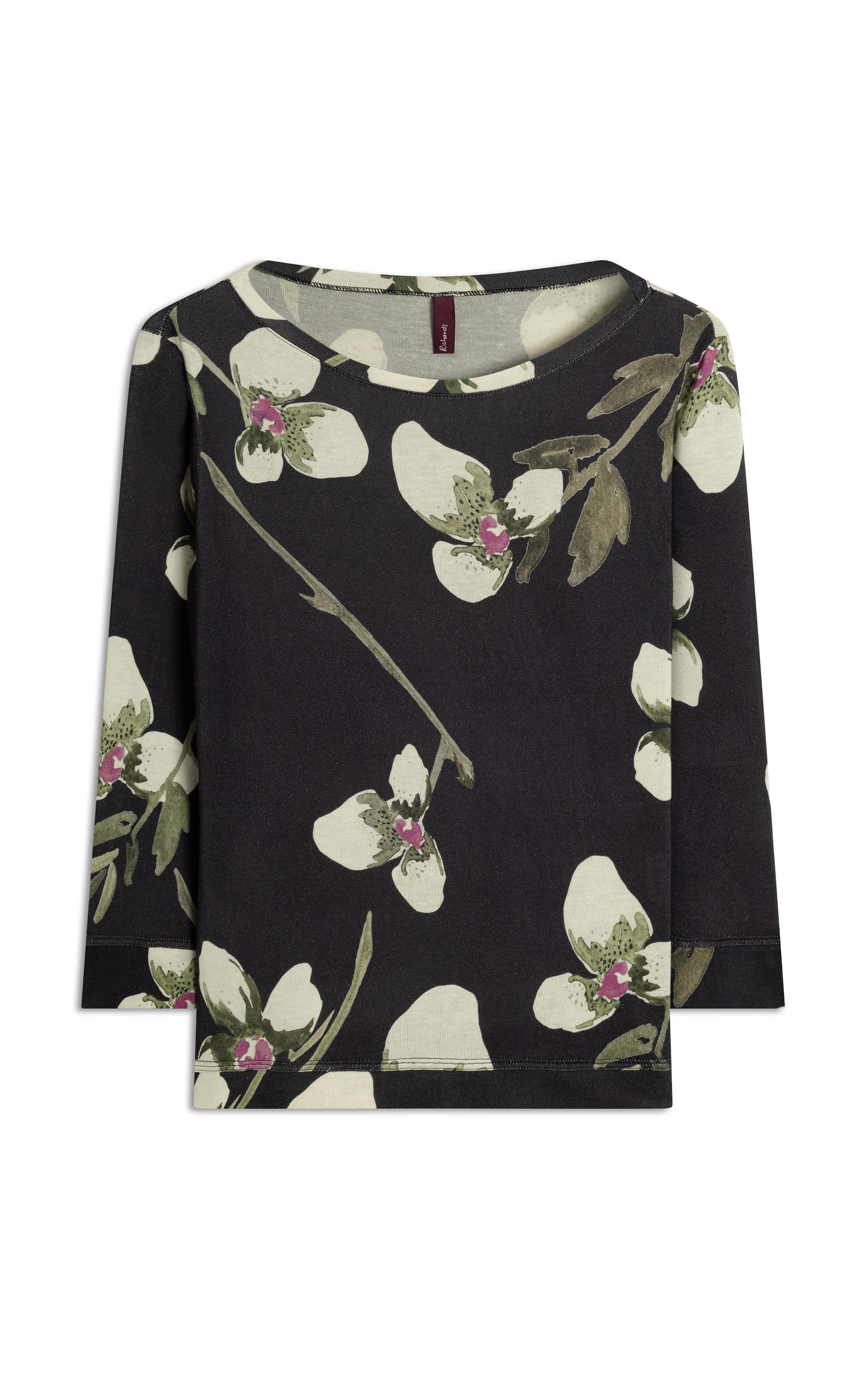 Blusa Linho  Ella Estampa Orquidea Preto