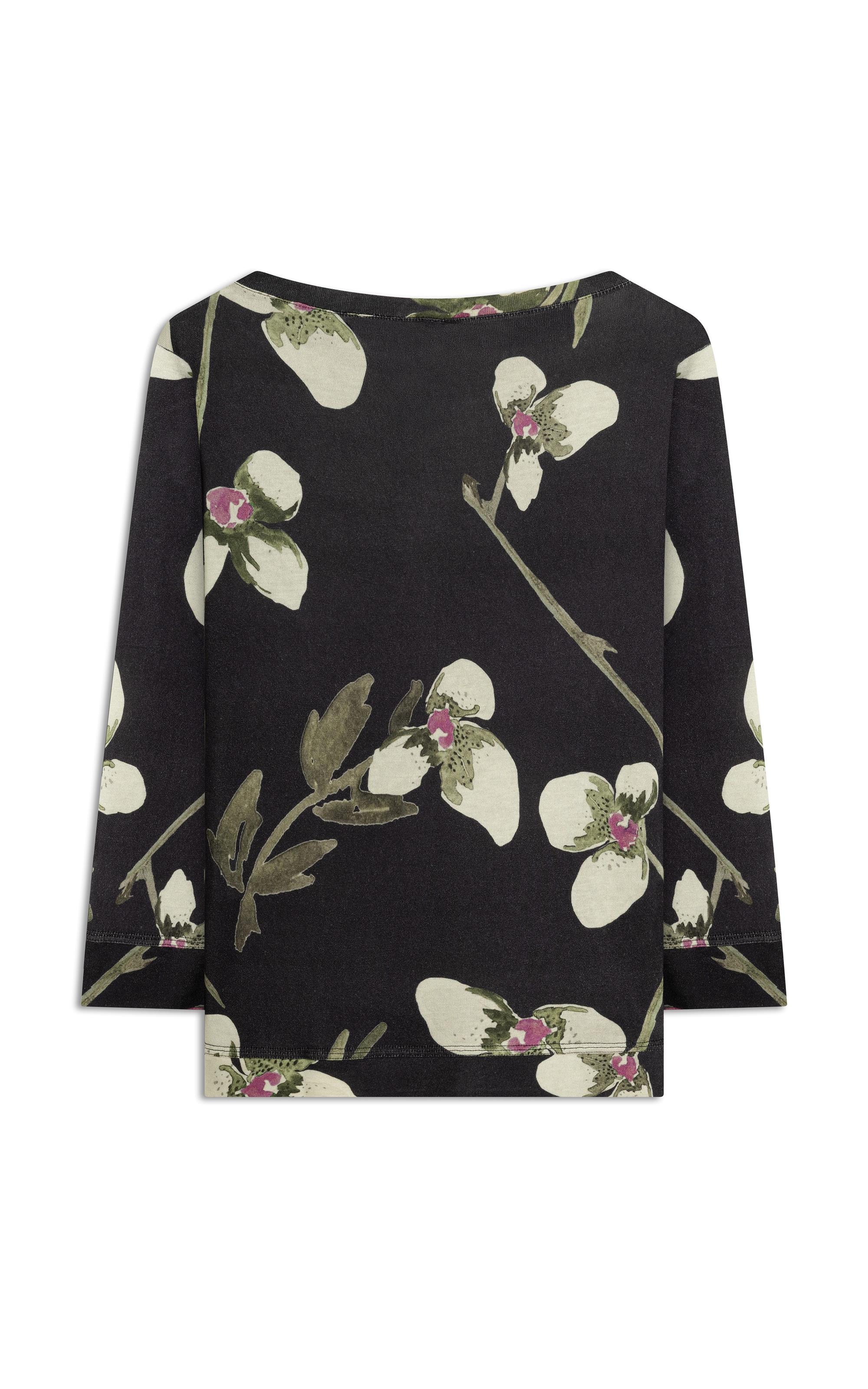 Blusa Linho  Ella Estampa Orquidea Preto