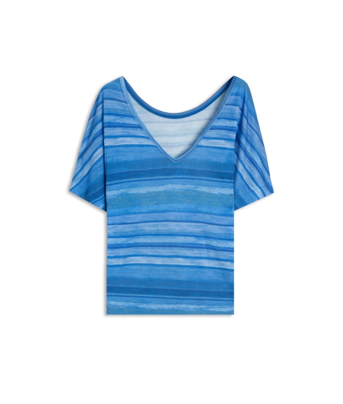Blusa Linho  Erika Estampa Deepwell Azul Bic