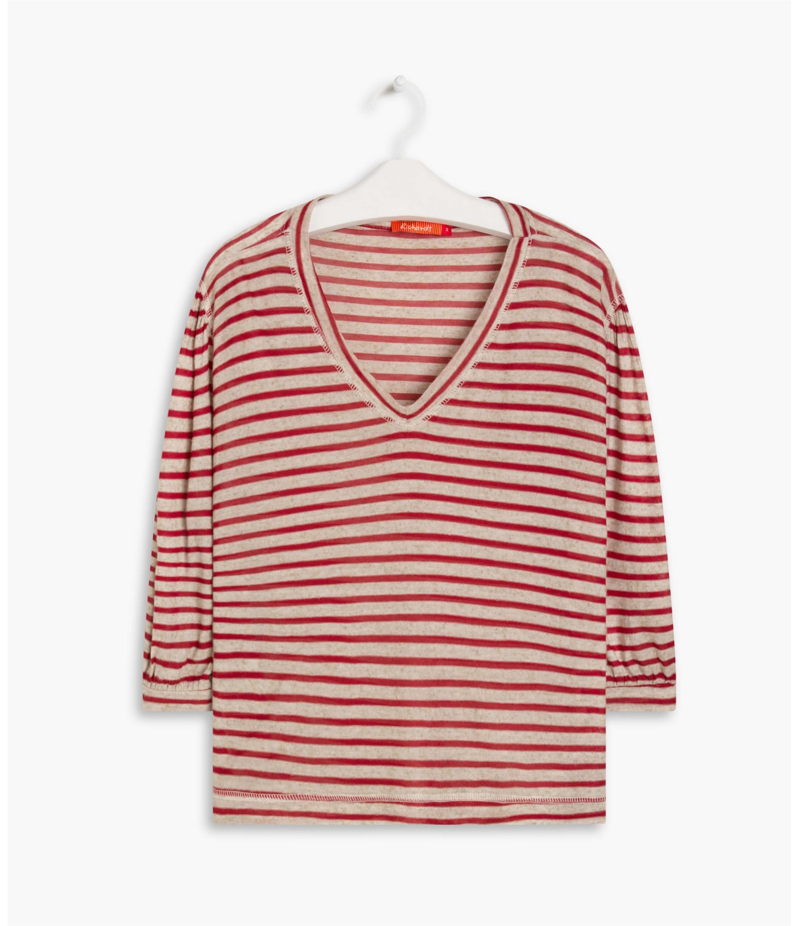 Blusa Linho  Fê Listrada Vermelho