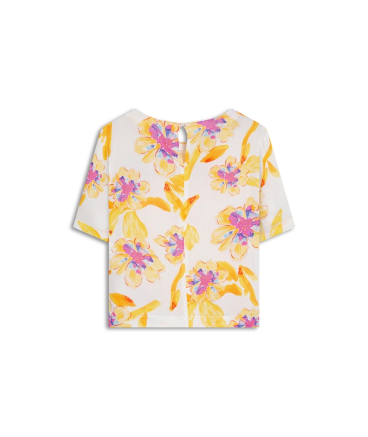 Blusa Linho  Gaia Art Flower Branco