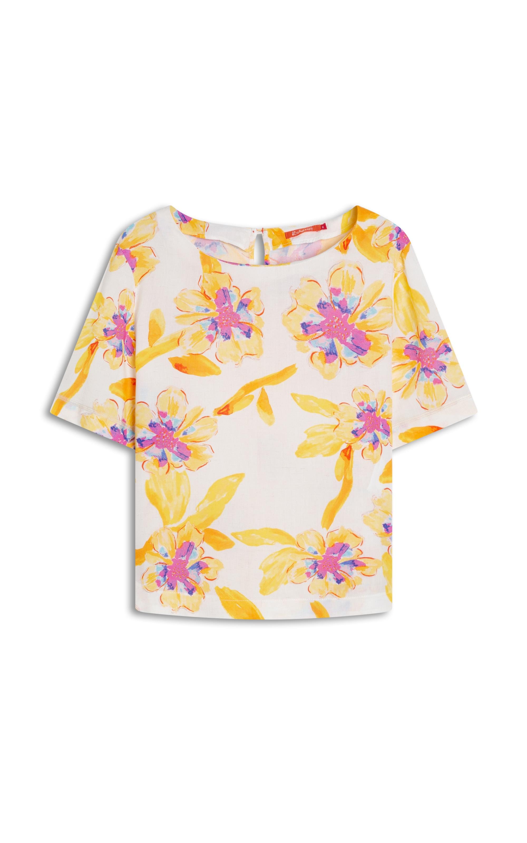 Blusa Linho  Gaia Art Flower Branco