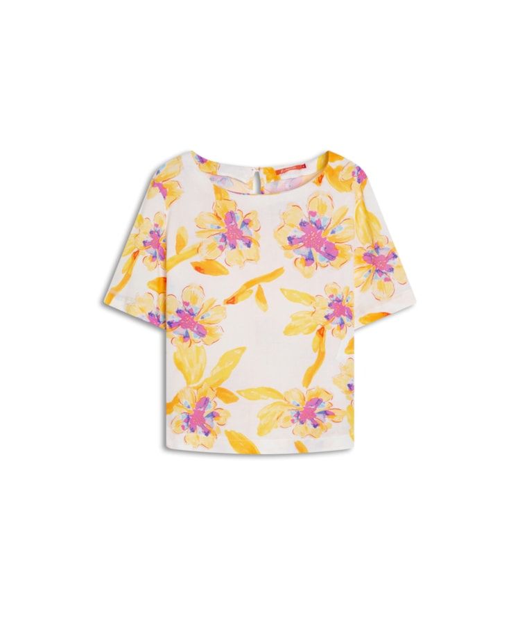 Blusa Linho  Gaia Art Flower Branco