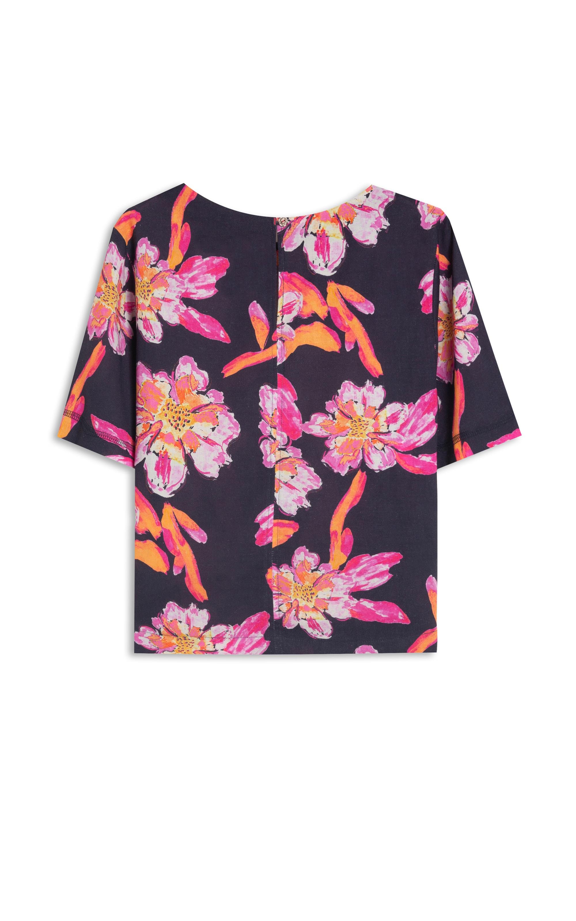 Blusa Linho  Gaia Art Flower Dark Navy