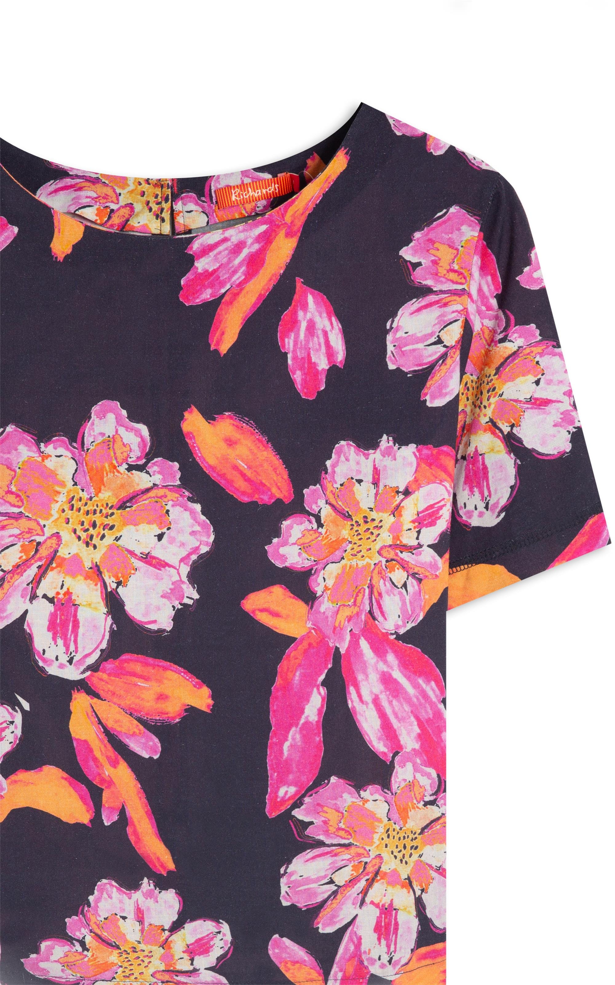 Blusa Linho  Gaia Art Flower Dark Navy