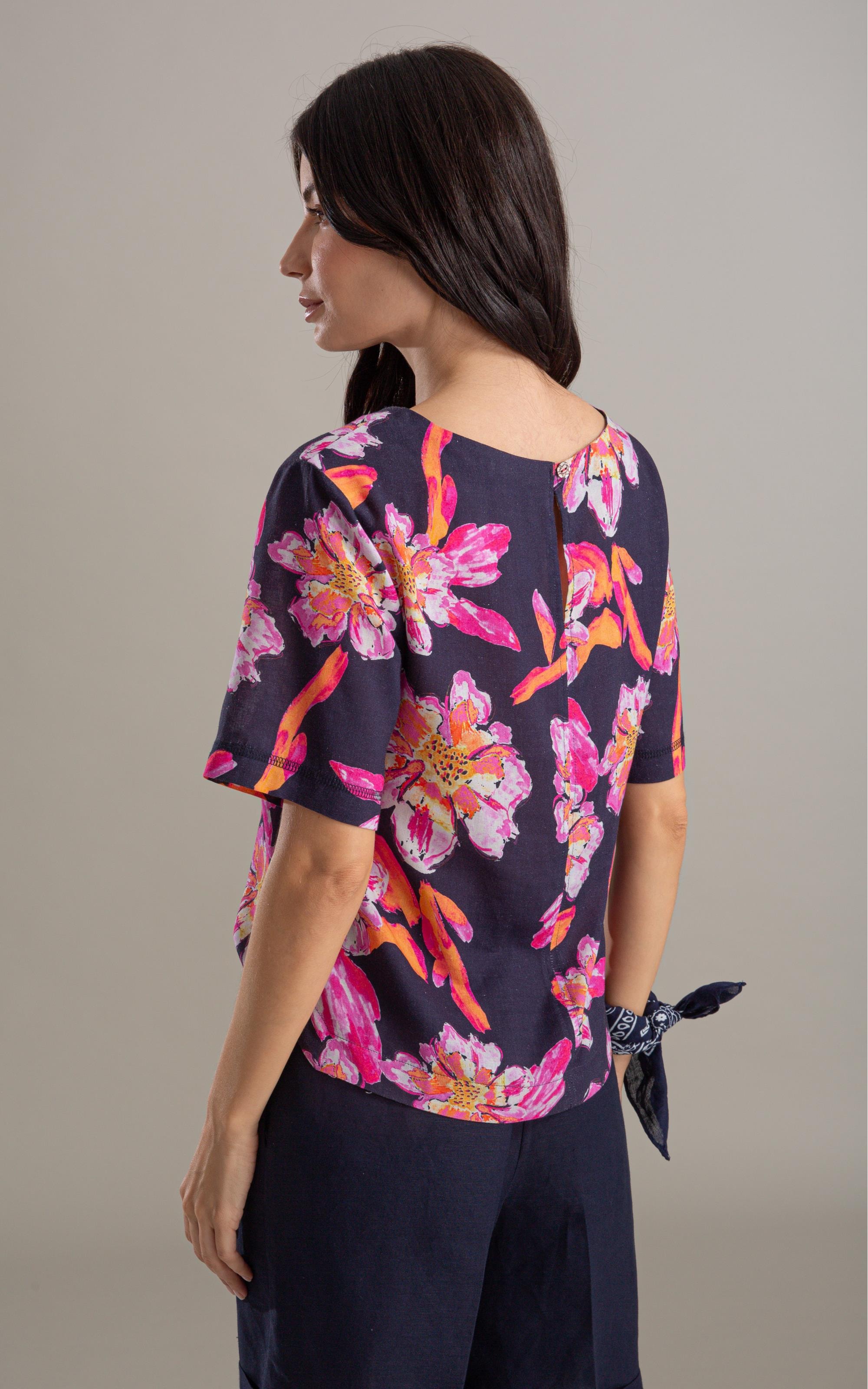 Blusa Linho  Gaia Art Flower Dark Navy