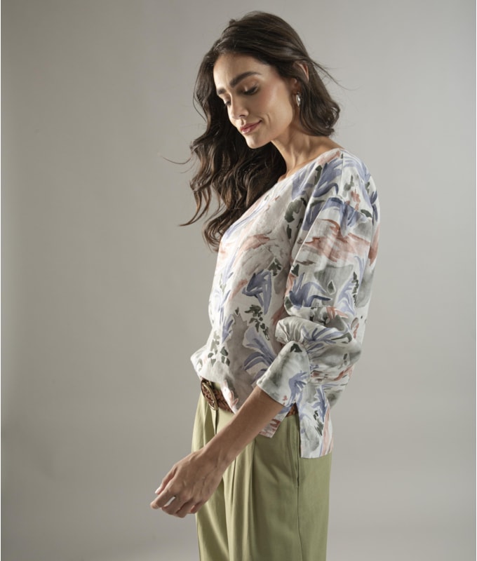 Blusa Linho  Gianna Araras Verde Army