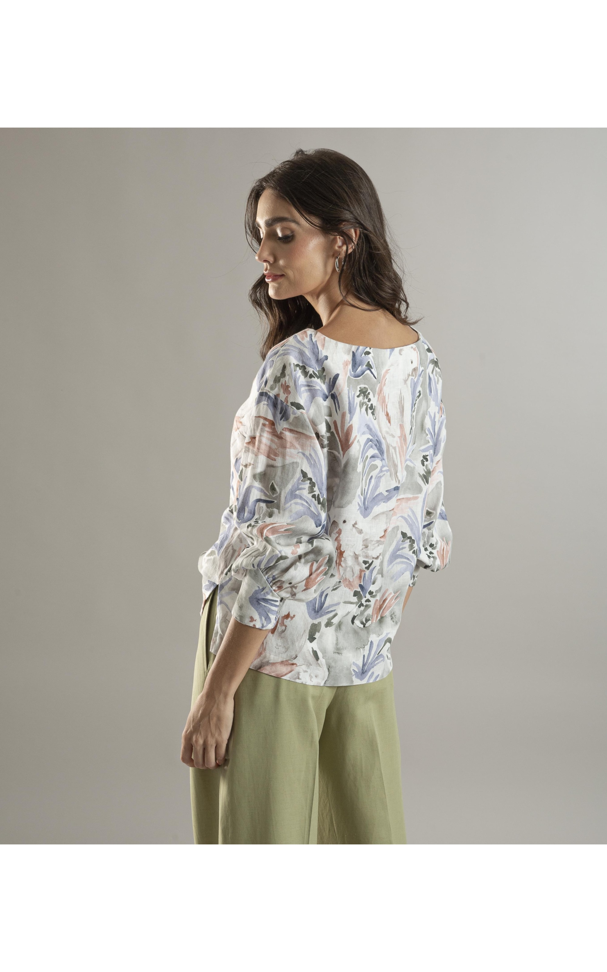 Blusa Linho  Gianna Araras Verde Army