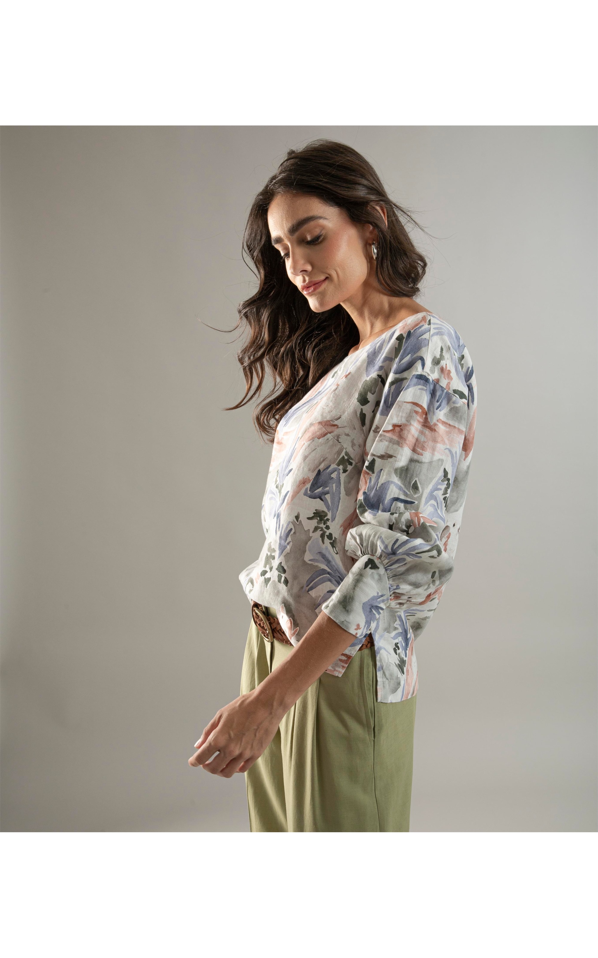 Blusa Linho  Gianna Araras Verde Army