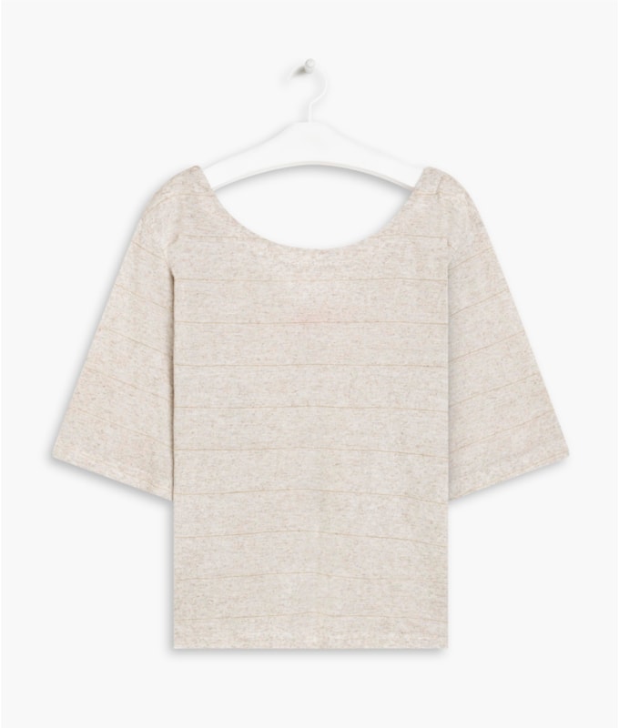 Blusa Linho  Iana Listrada . Lurex Natural