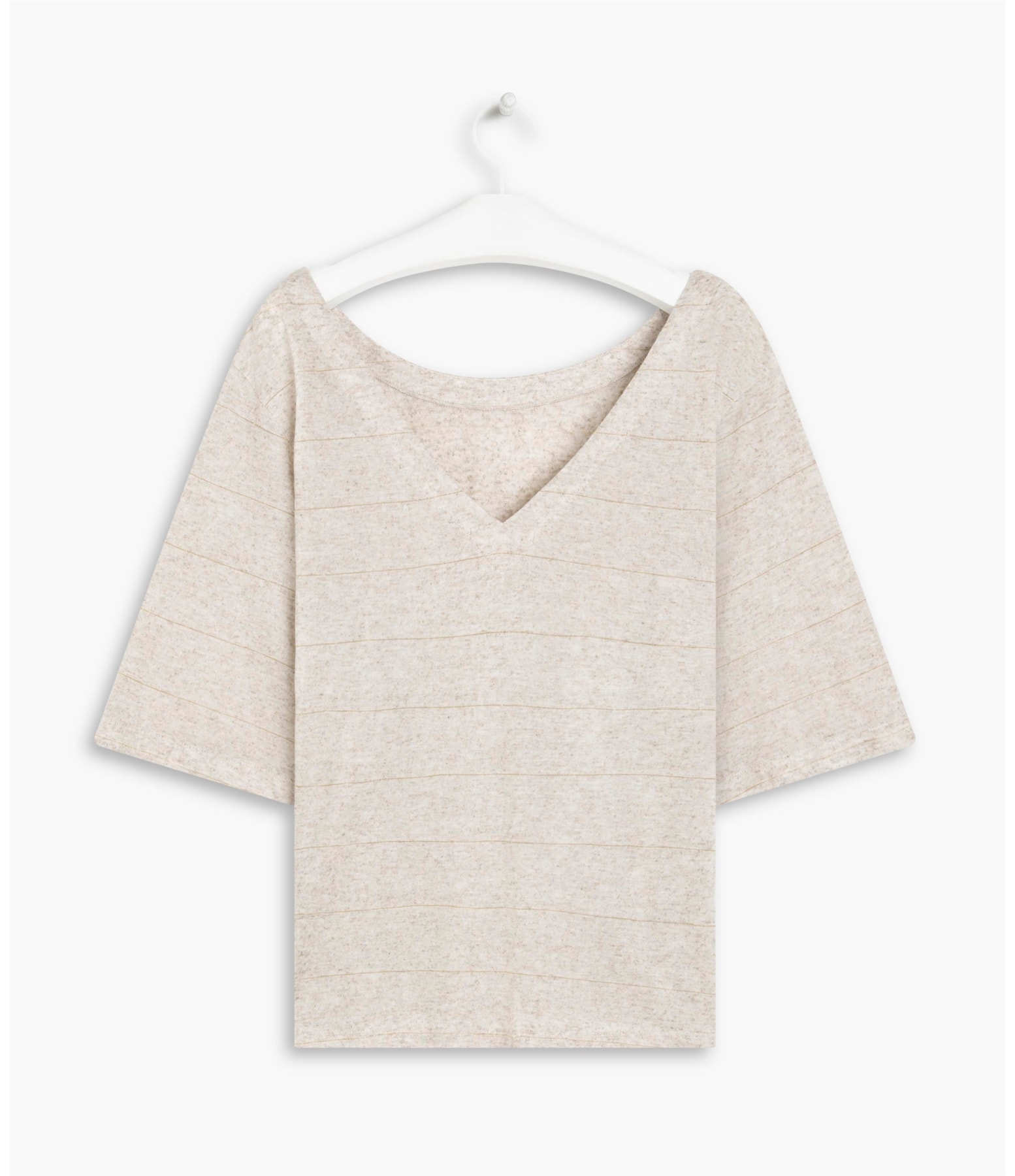 Blusa Linho  Iana Listrada . Lurex Natural