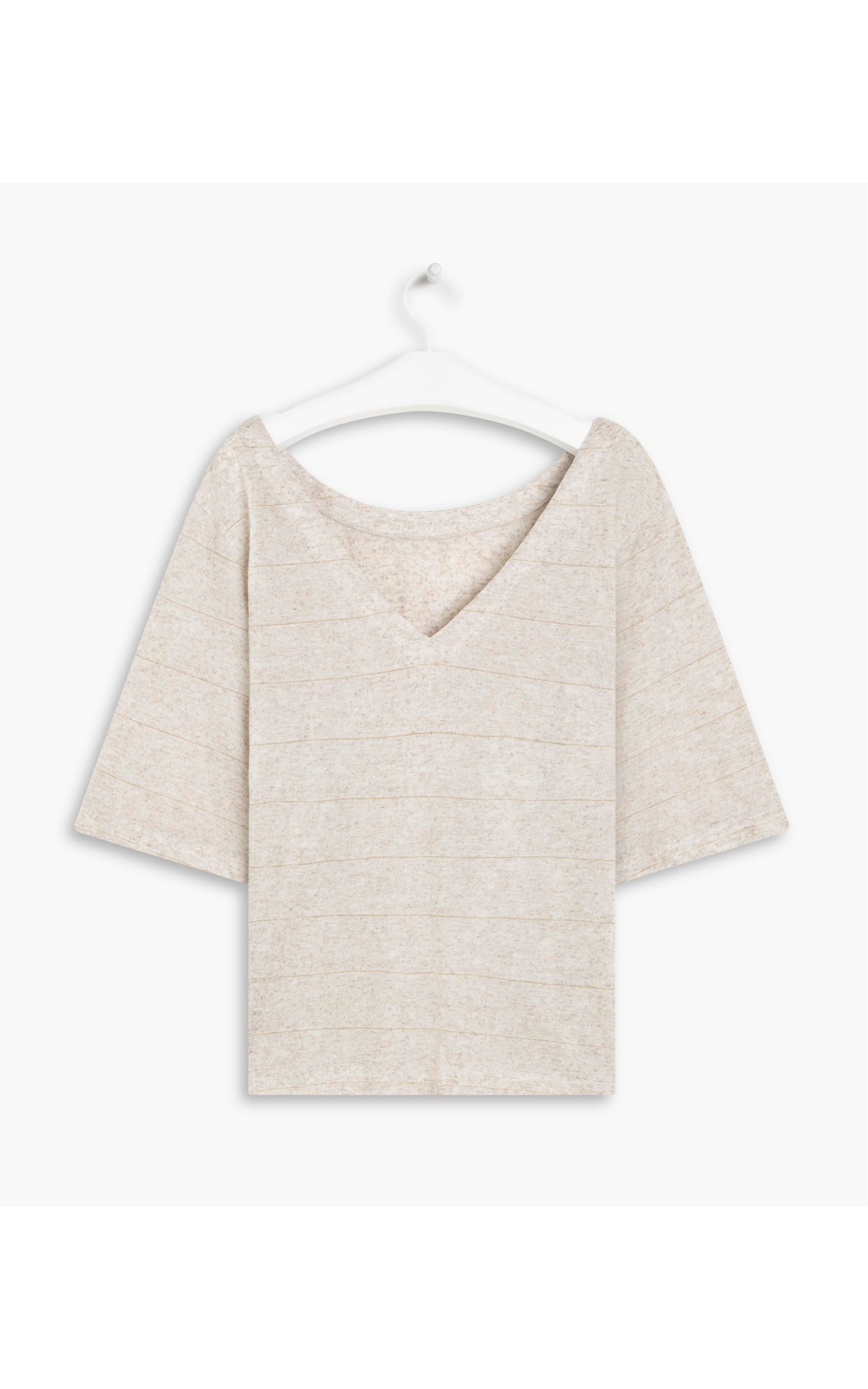 Blusa Linho  Iana Listrada . Lurex Natural