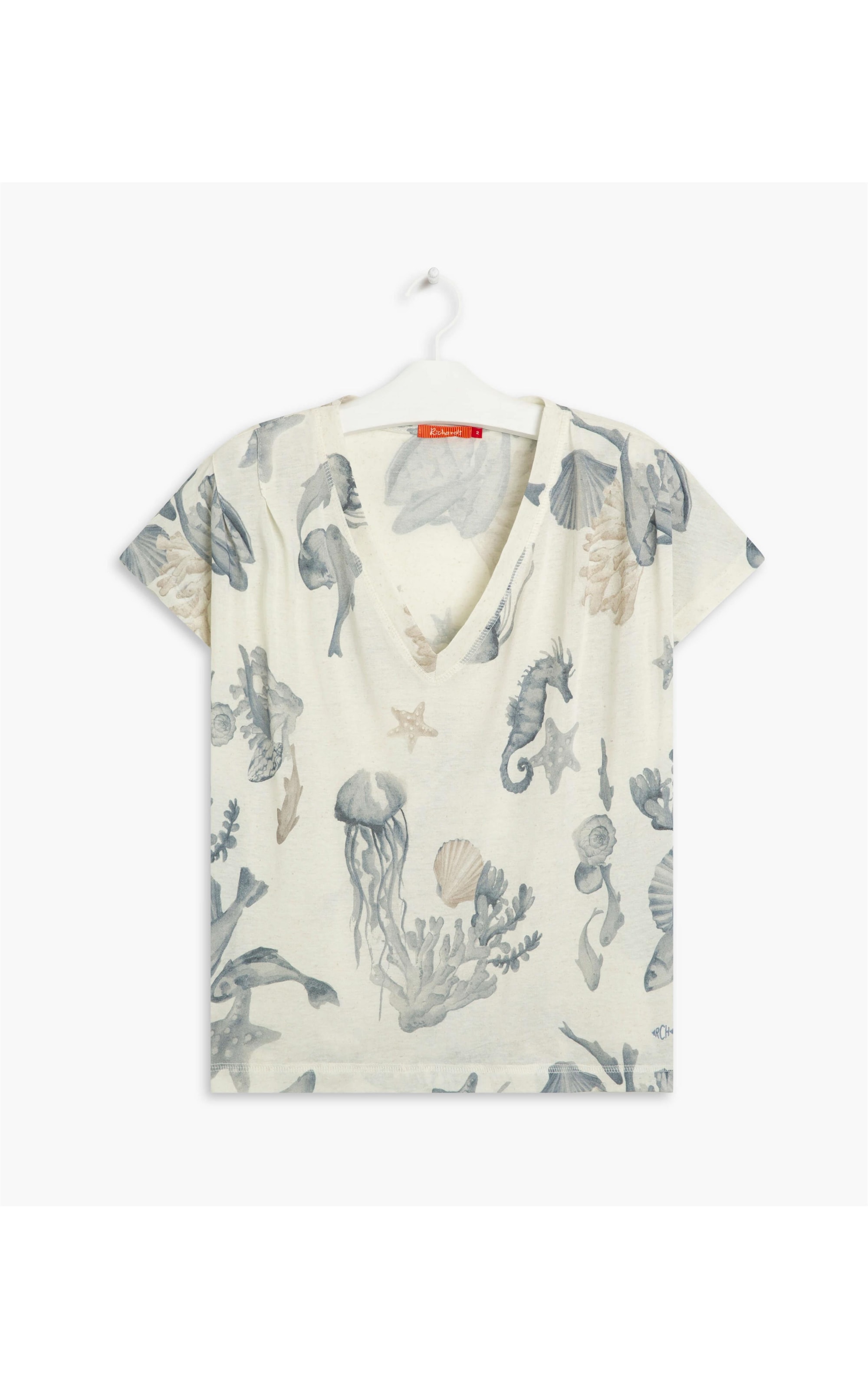 Blusa Linho  Jade Estampa Corais Azul Bic