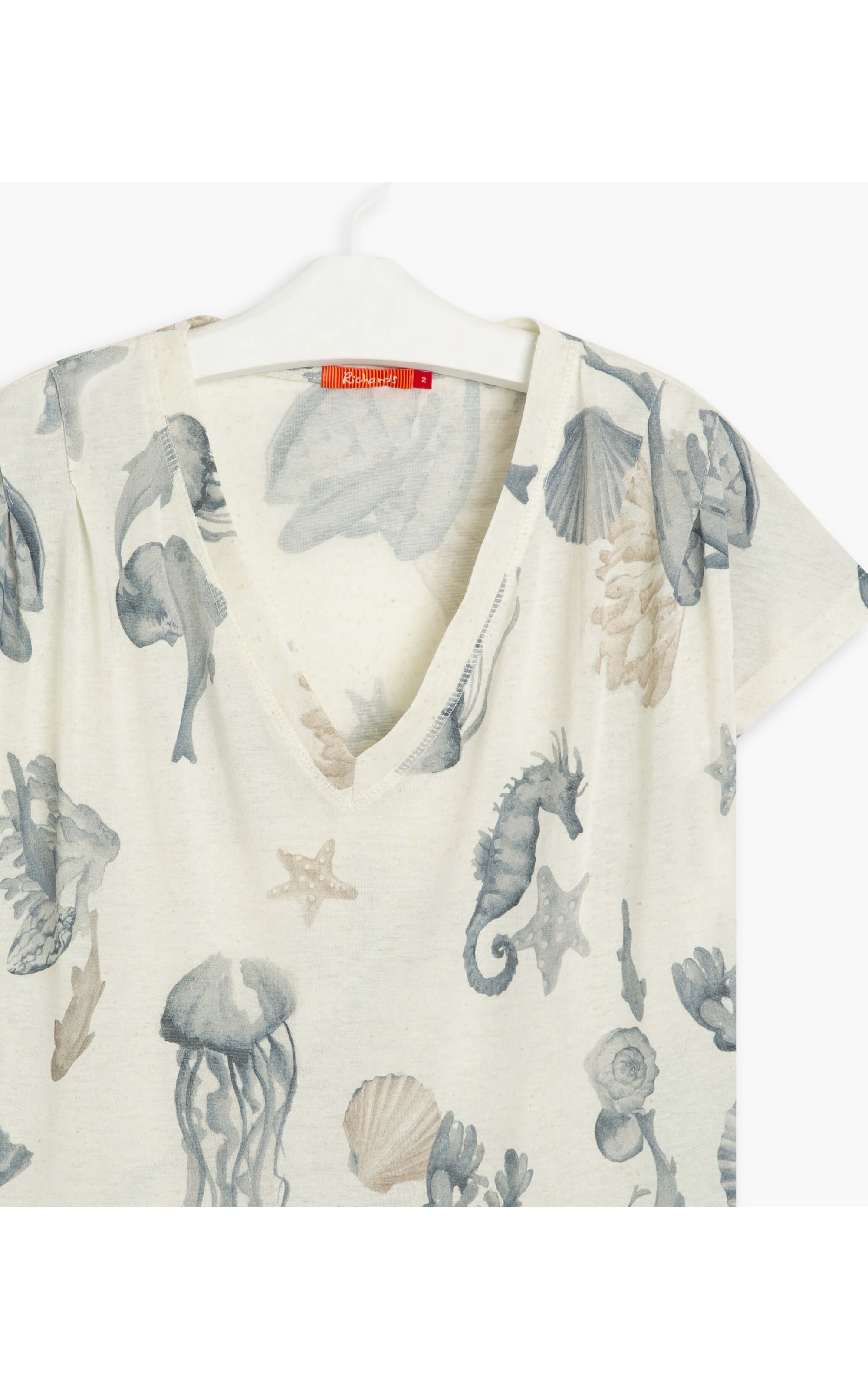 Blusa Linho  Jade Estampa Corais Azul Bic