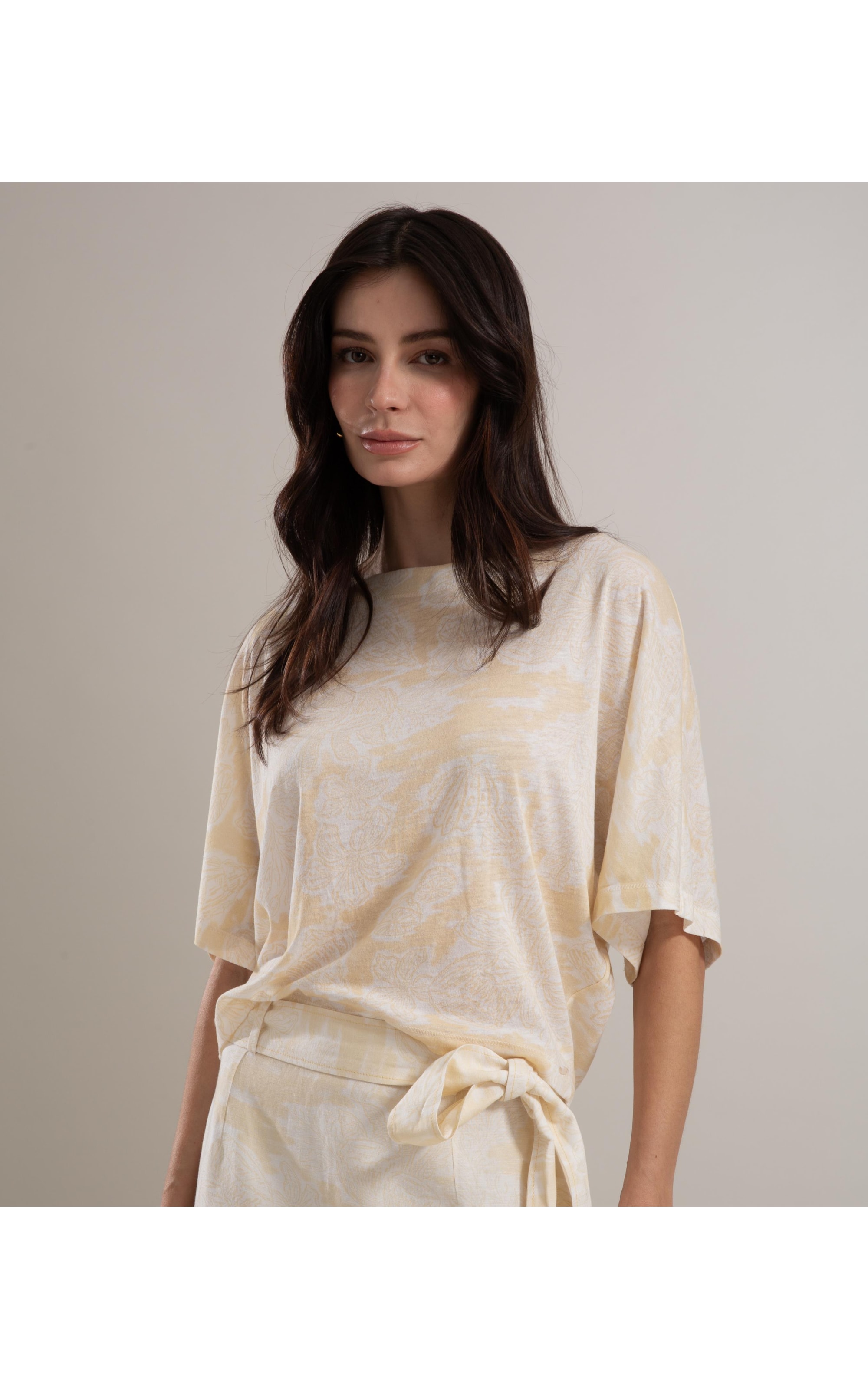 Blusa Linho  Jessica Mono Beach Amarelo