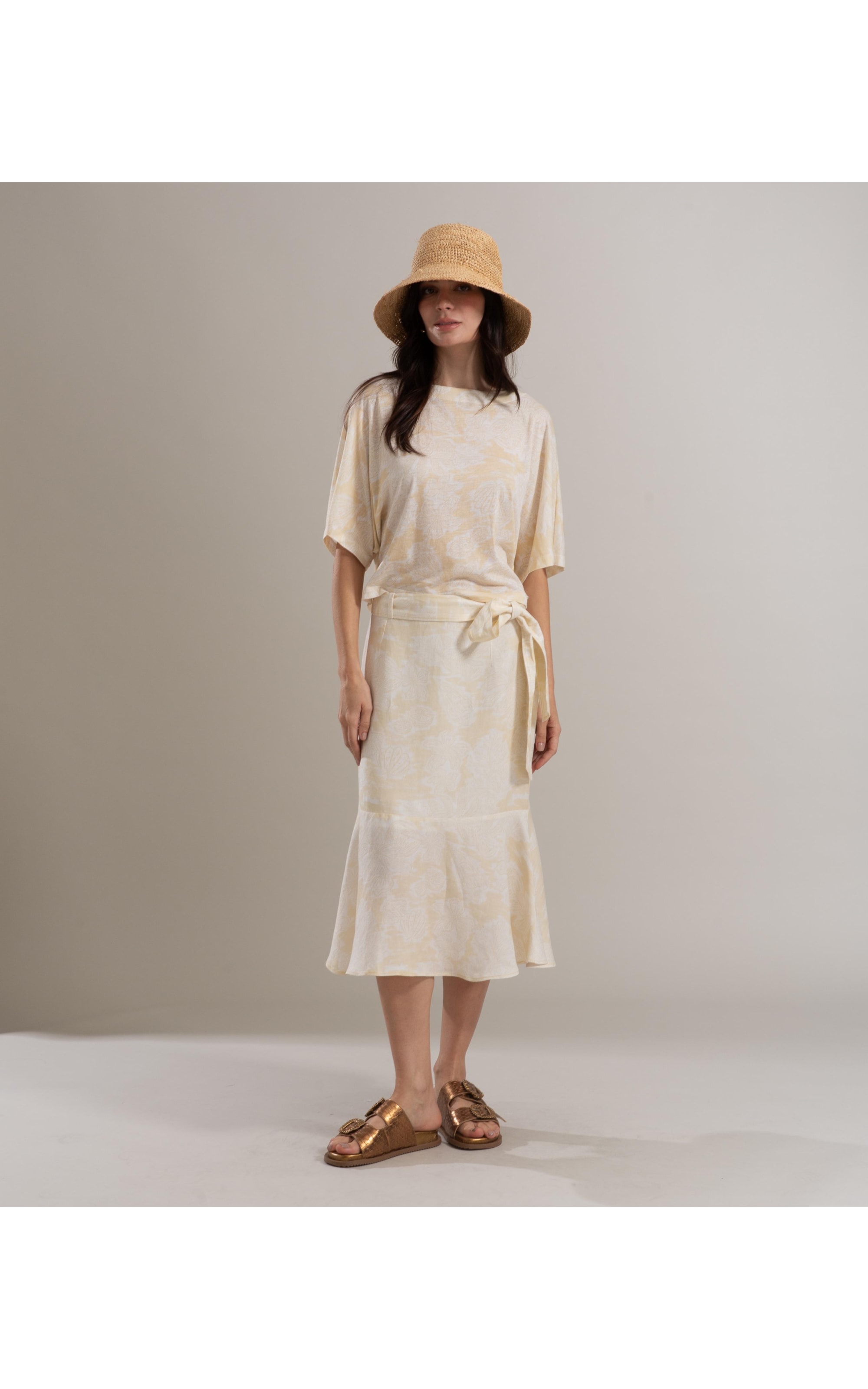 Blusa Linho  Jessica Mono Beach Amarelo