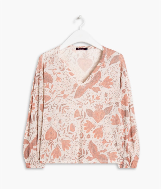Blusa Linho  Juma Estampa Corazón Vermelho
