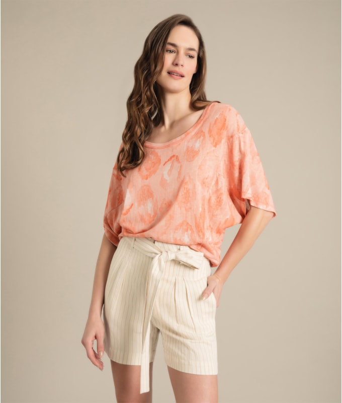 Blusa Linho  Kiana Est. Fruit Frais Coral