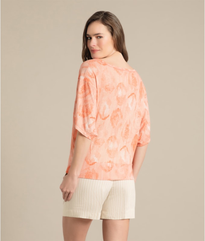 Blusa Linho  Kiana Est. Fruit Frais Coral