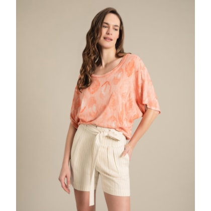 Blusa Linho  Kiana Est. Fruit Frais Coral
